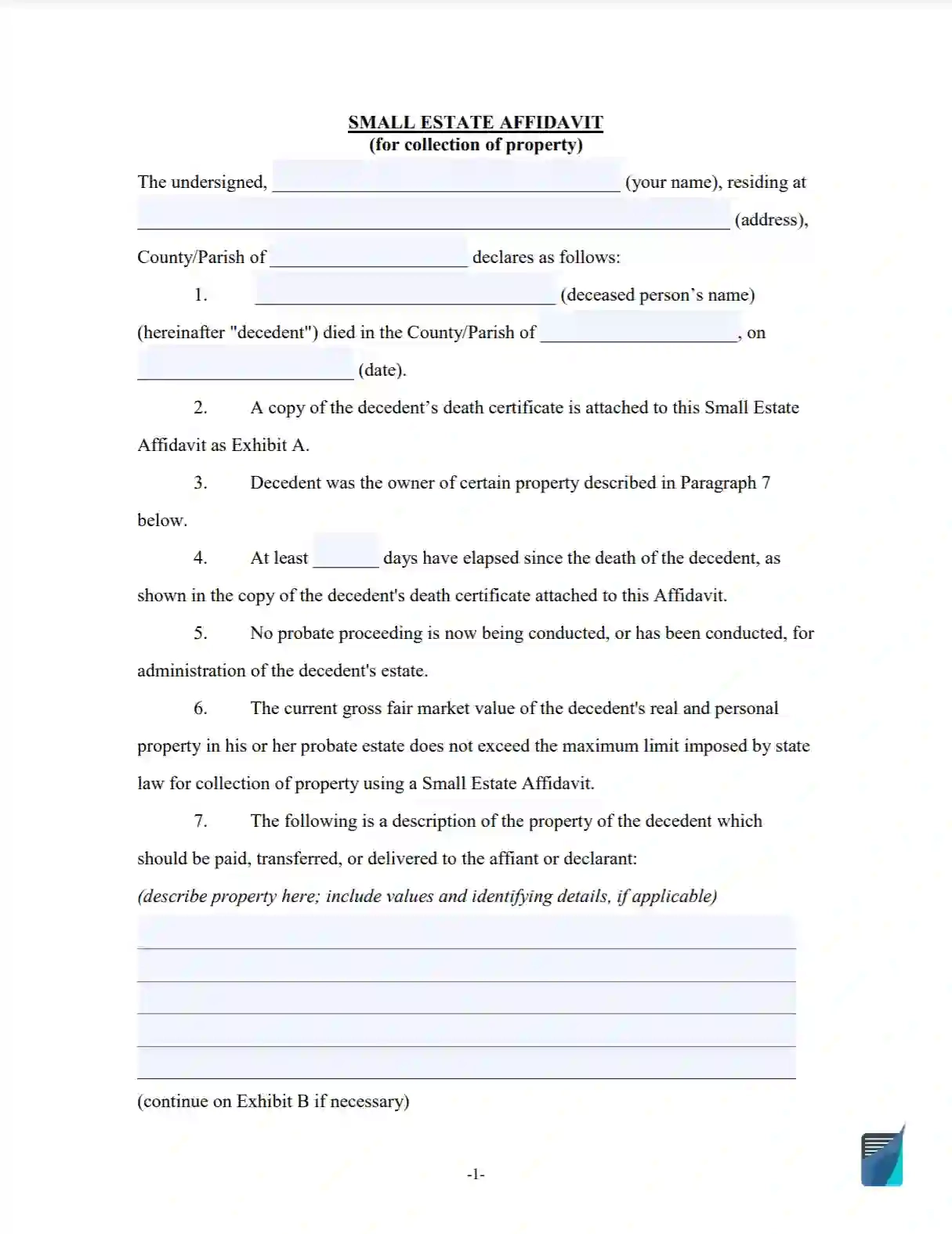 Free Small Estate Affidavit Forms All States FormsPal