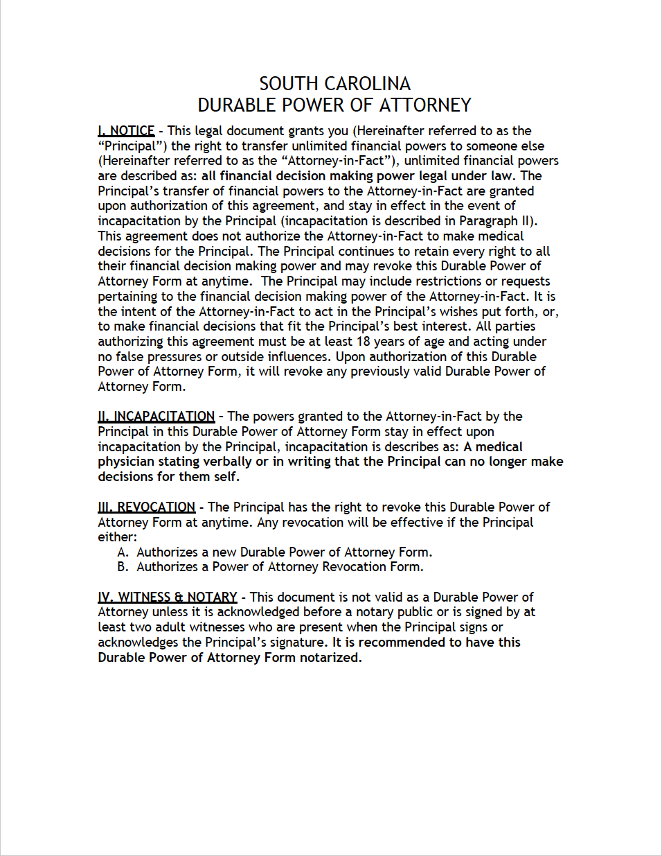 Free Sc Printable Estate Planning Forms