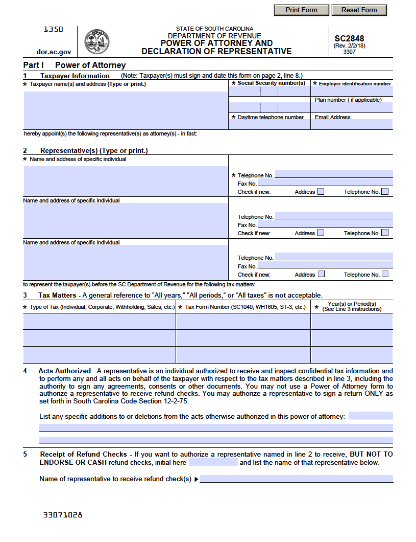 Free South Carolina Tax Power Of Attorney Form PDF