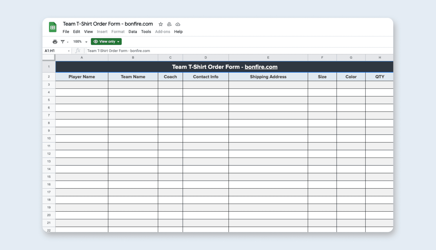 Free T Shirt Order Form Template Excel Google Sheets PDF Bonfire