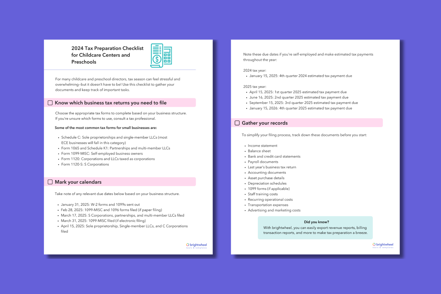 Free Tax Preparation Checklist For Childcare Providers