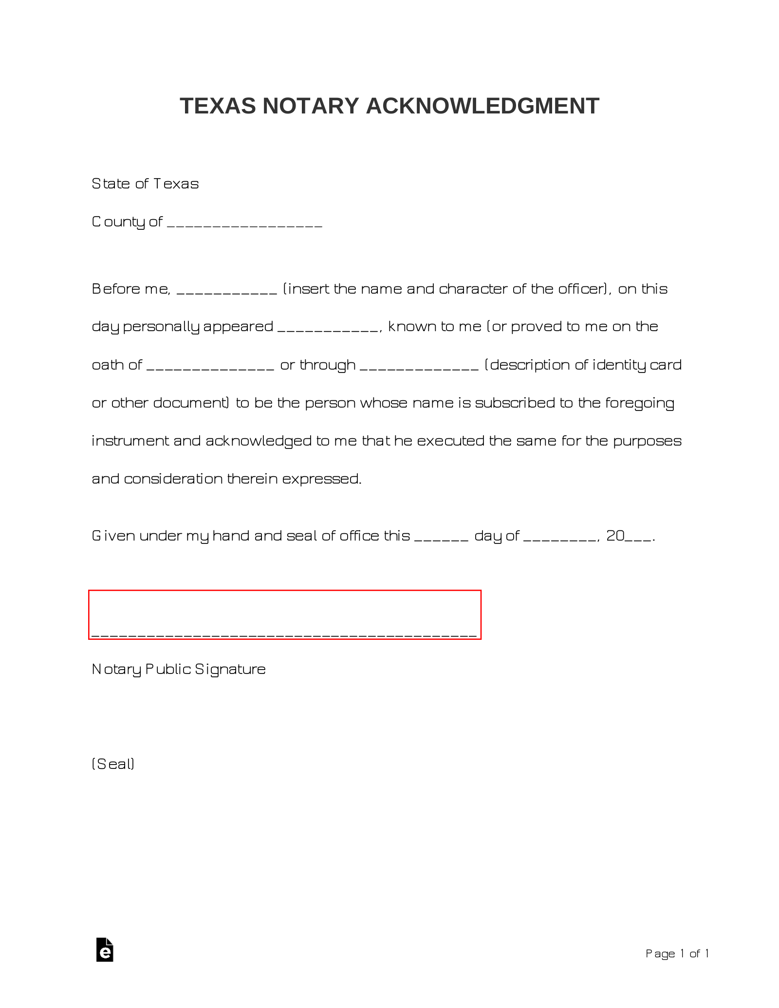 Free Texas Notary Acknowledgment Form PDF Word EForms