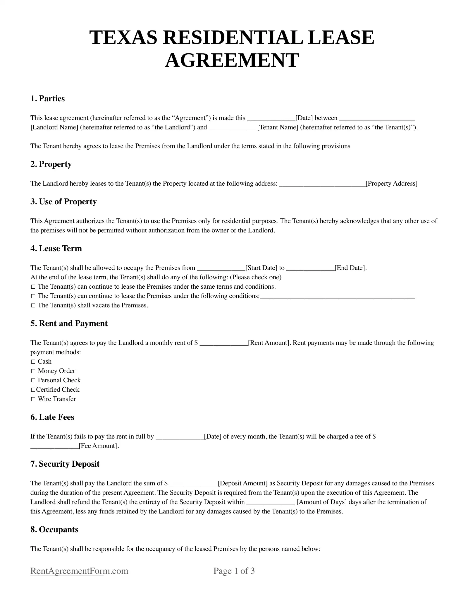 Printable Lease Agreement Forms