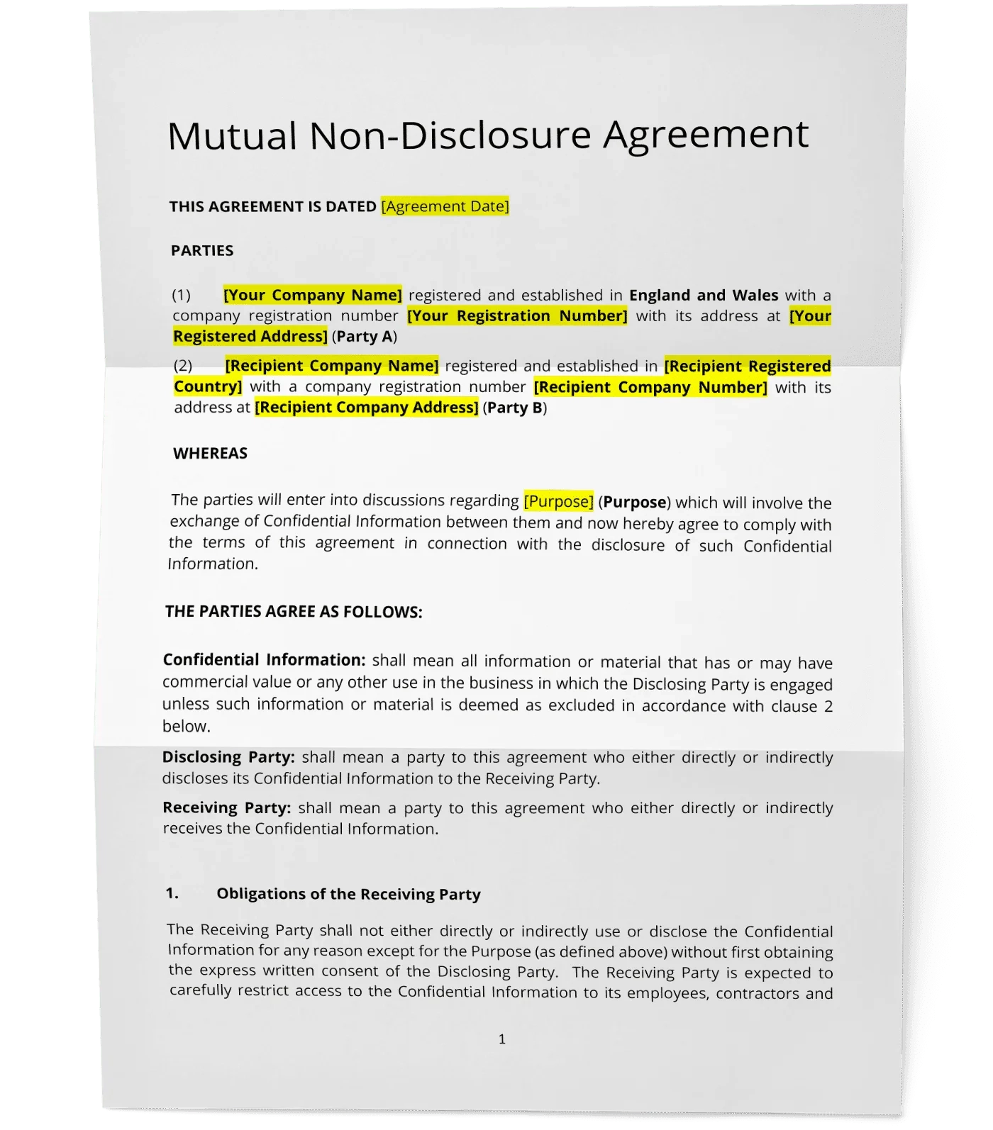 Free UK Non Disclosure Agreement NDA Template Download Doc2