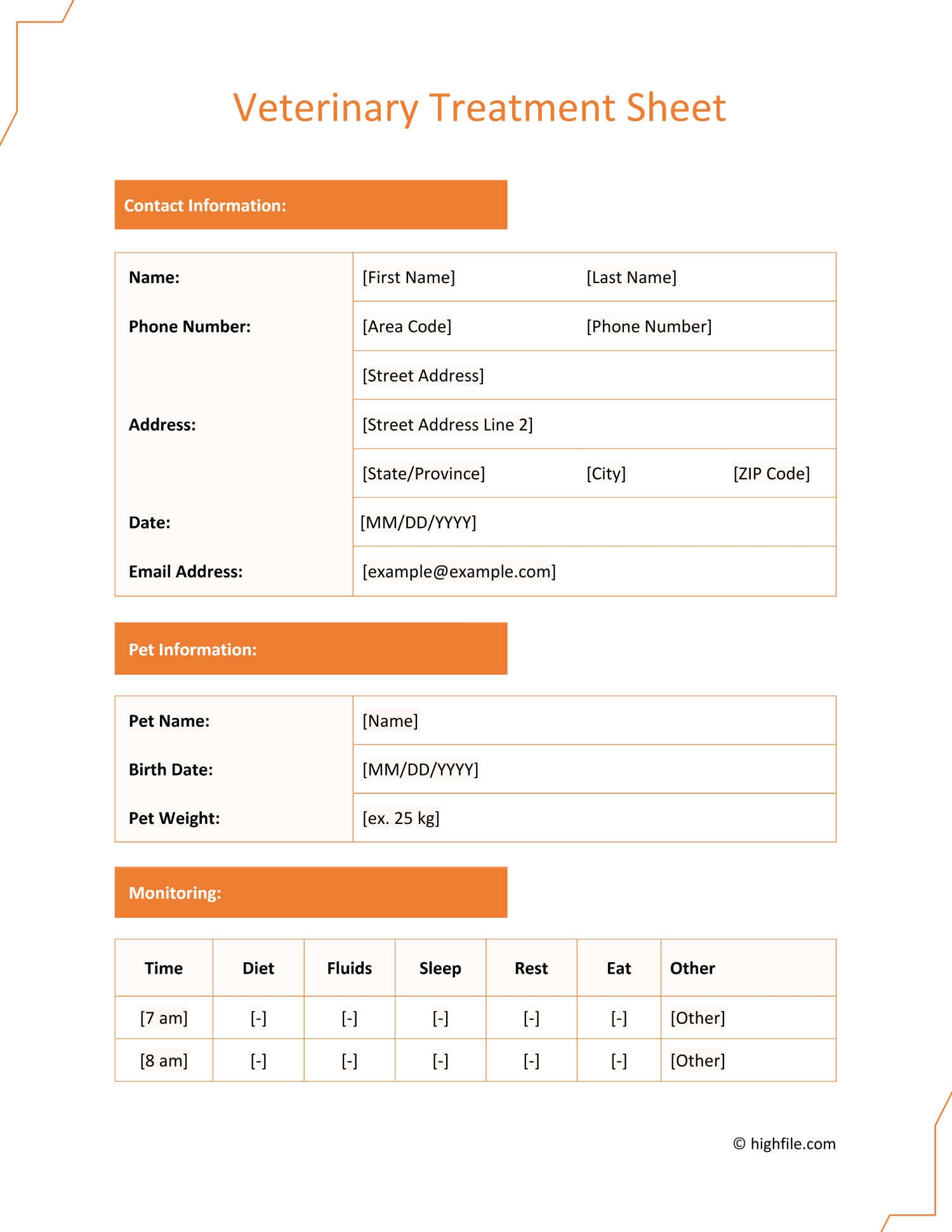 Free Veterinary Treatment Sheet Word PDF Google Docs
