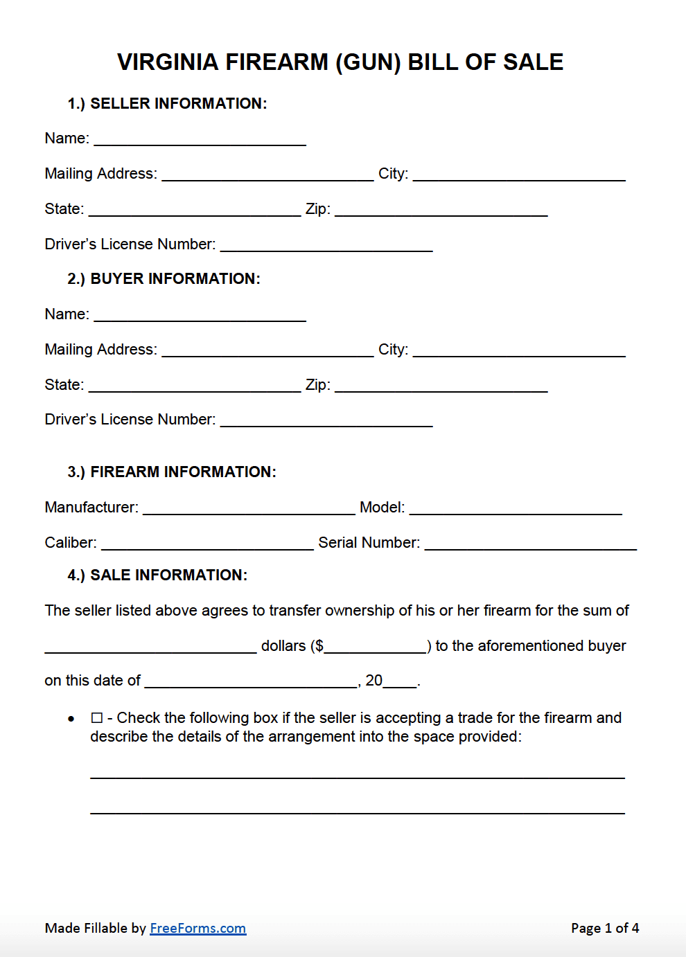 Free Virginia Firearm Gun Bill Of Sale Form PDF Word Free Virginia Firearm Gun Bill Of Sale Form PDF Word