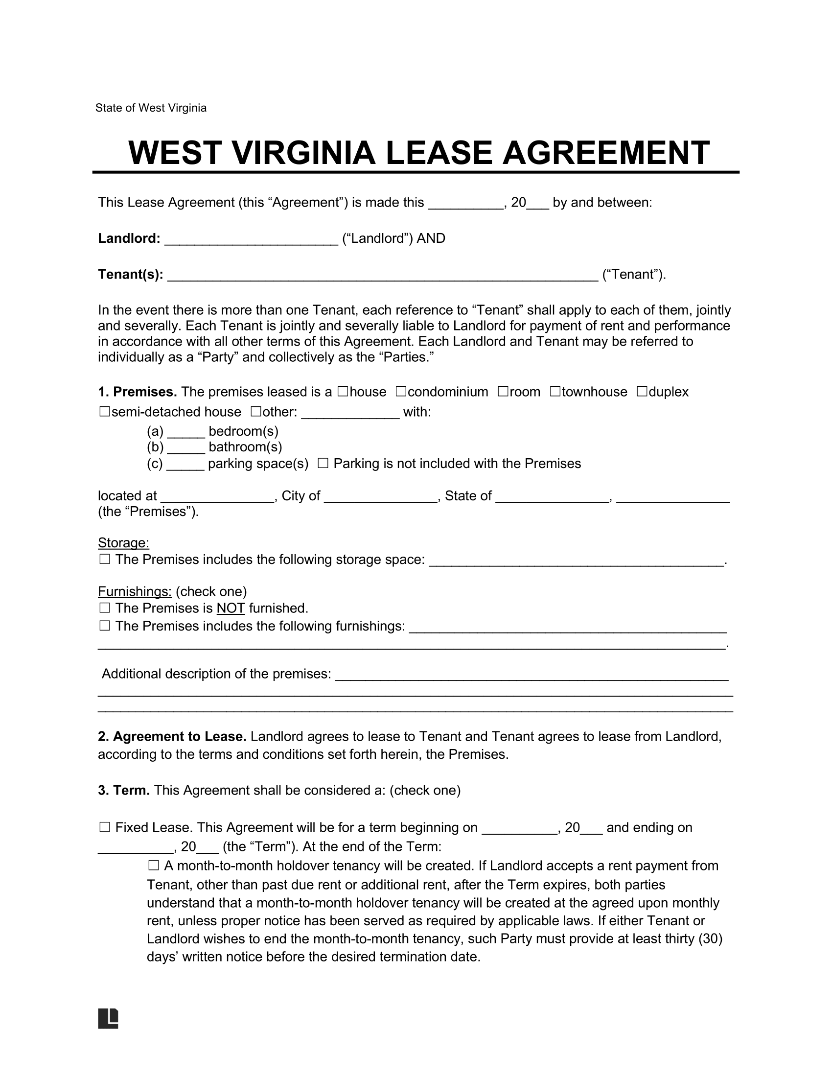 Free West Virginia Lease Agreement Templates 6 PDF Word