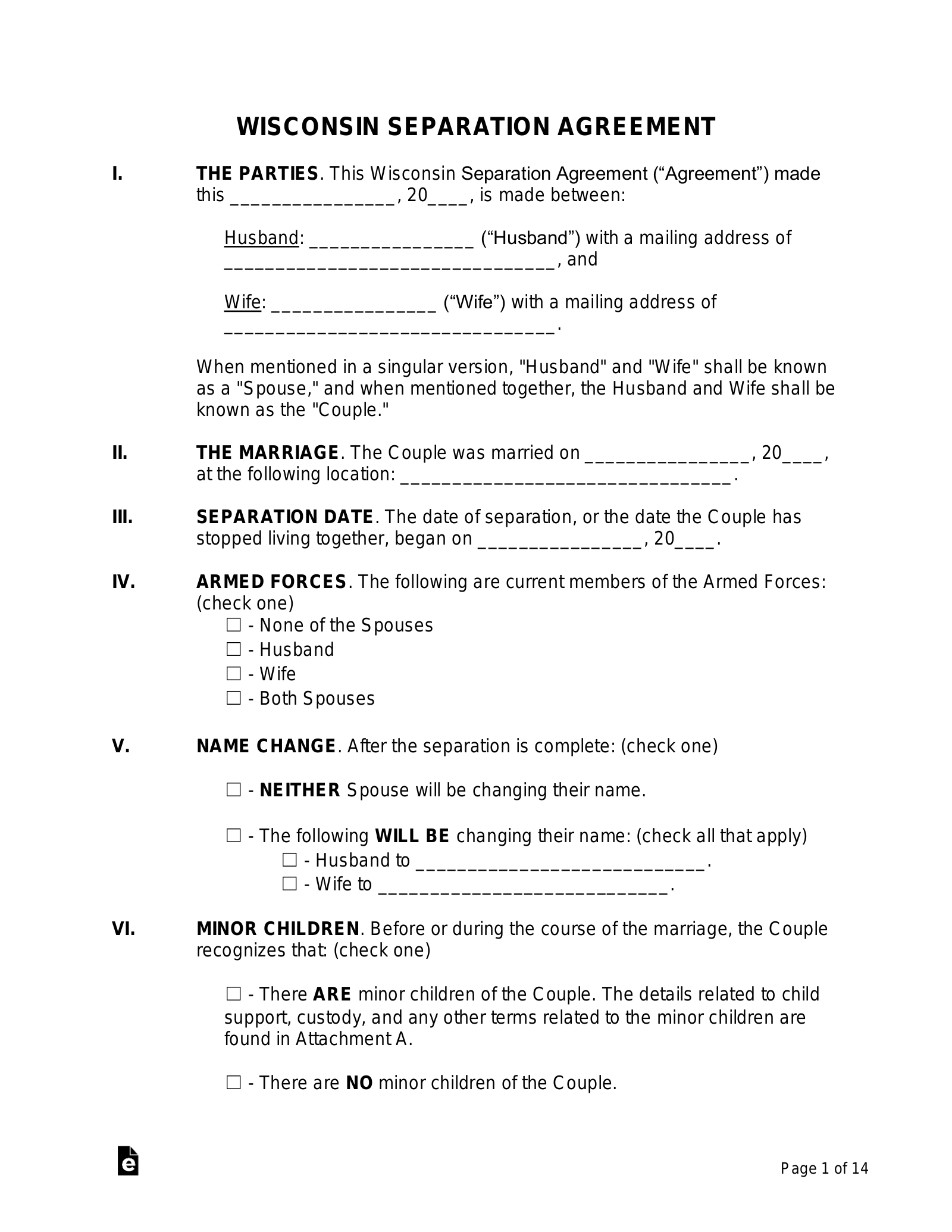 Wisconsin Divorce Forms Printable