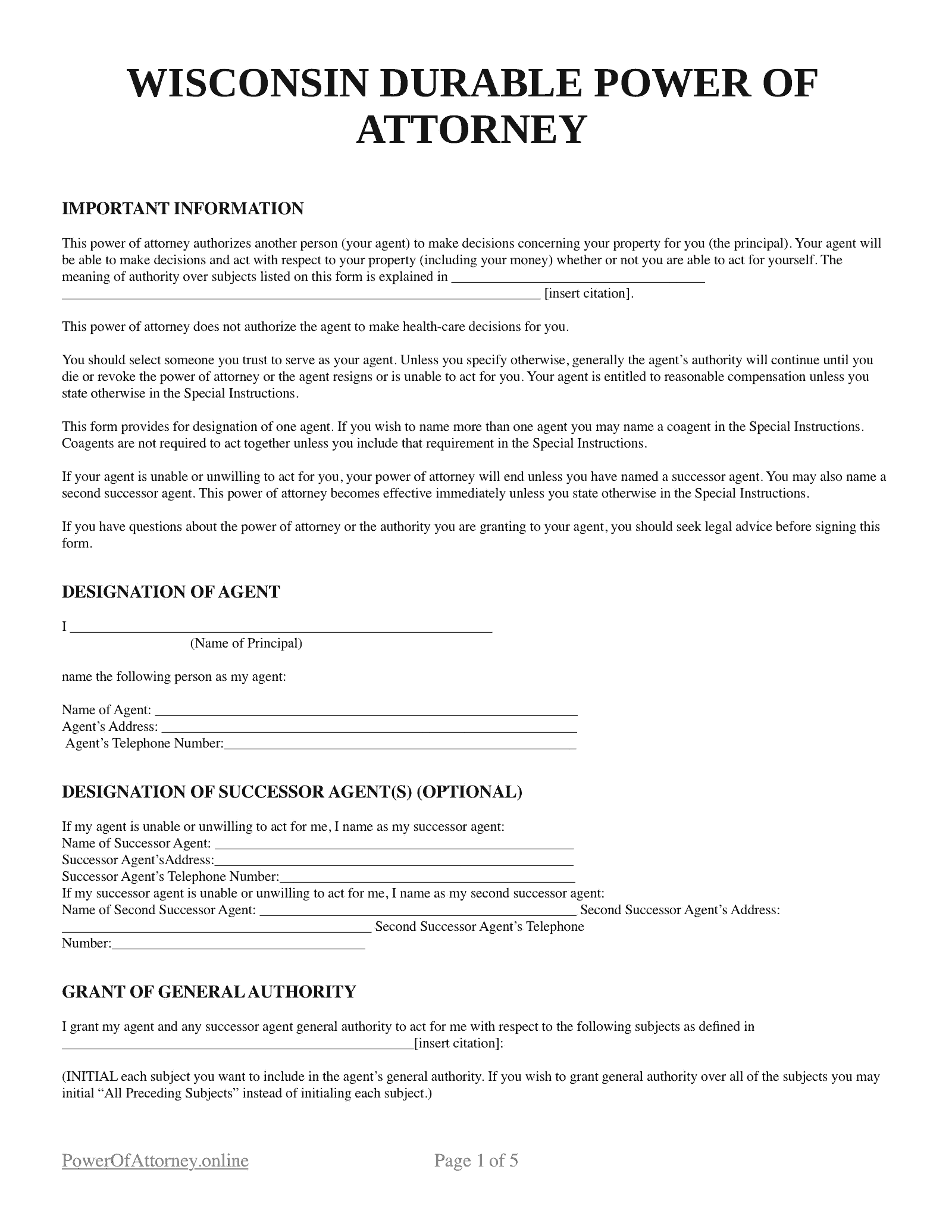 Free Printable Power Of Attorney Forms