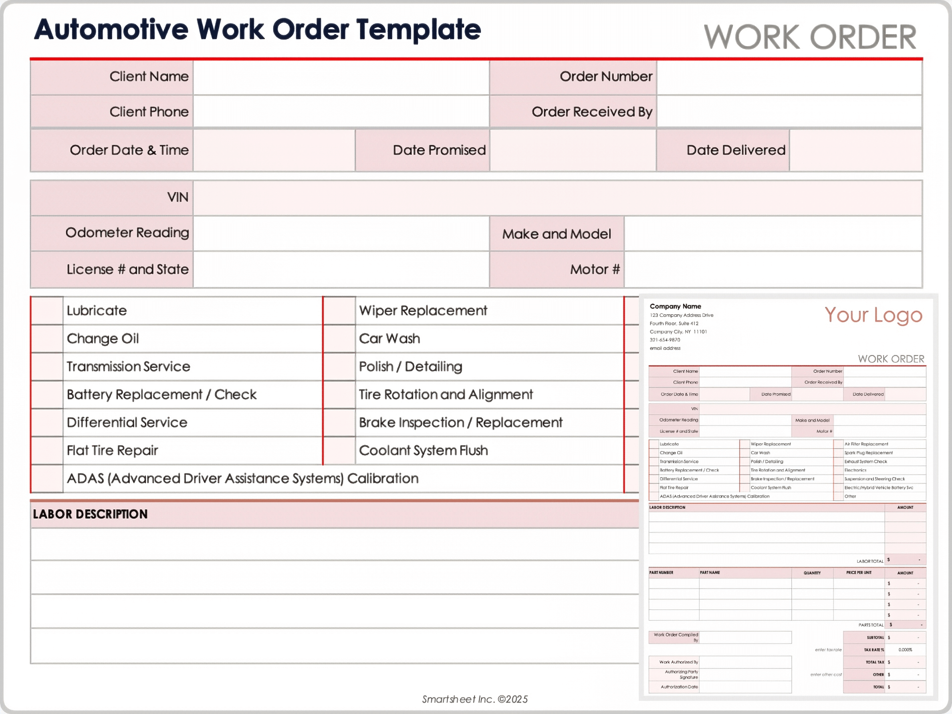 Free Printable Work Order Forms
