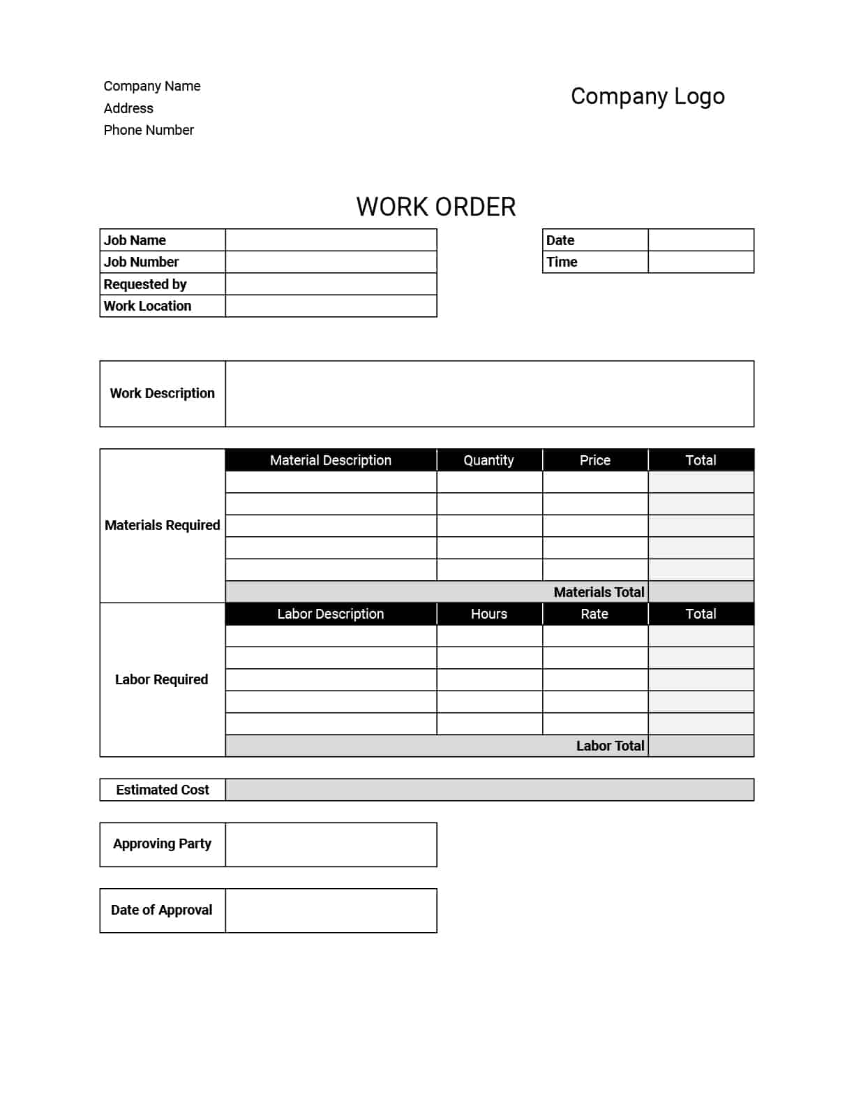 Printable Maintenance Work Order Forms