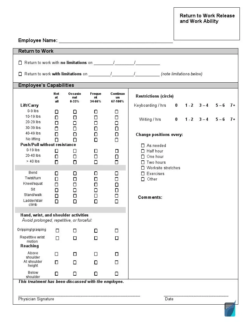 Free Work Return Doctor Release Form FormsPal Free Work Return Doctor Release Form FormsPal