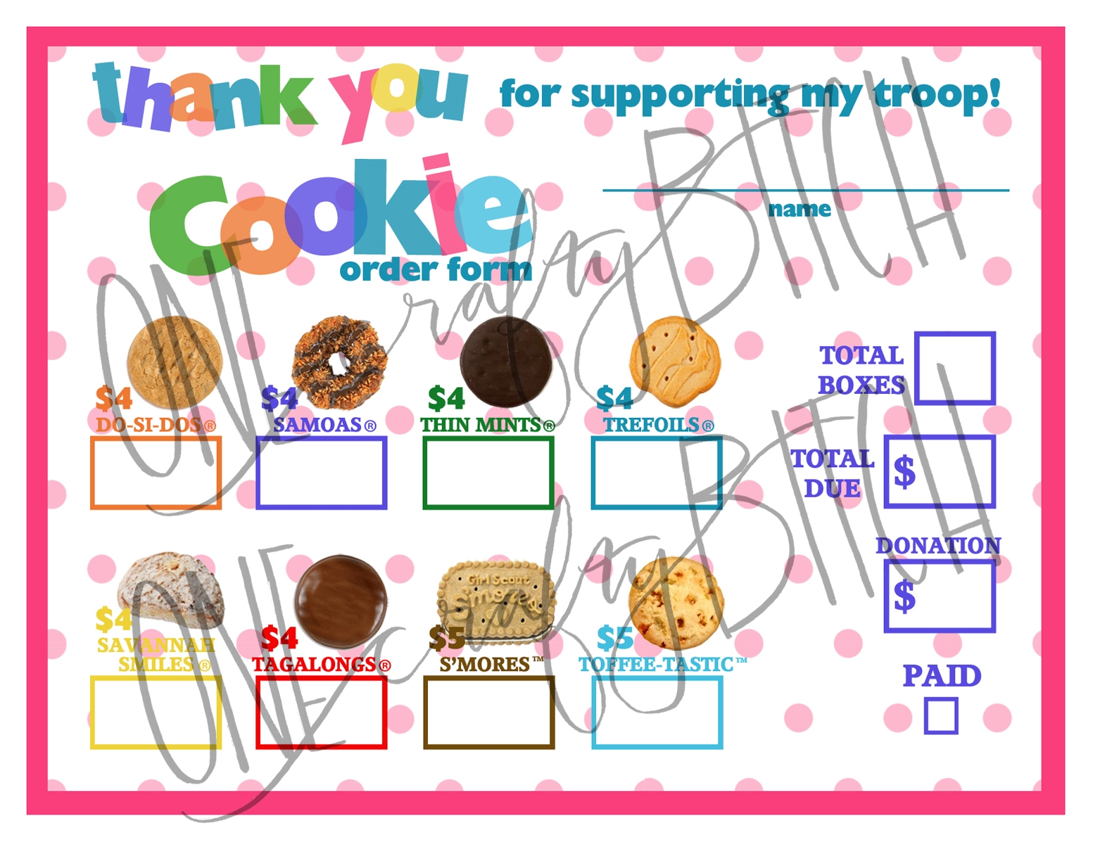 FREEBIE Cookie Order Form One Crafty Bitch