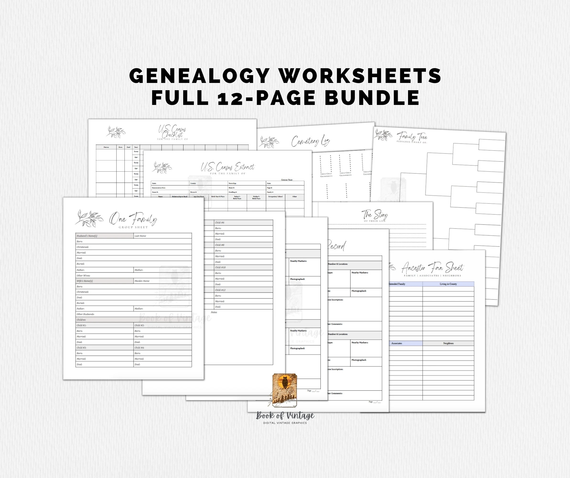 Full Bundle Set Of 12 Genealogy Forms Family Group Sheet Tracker 