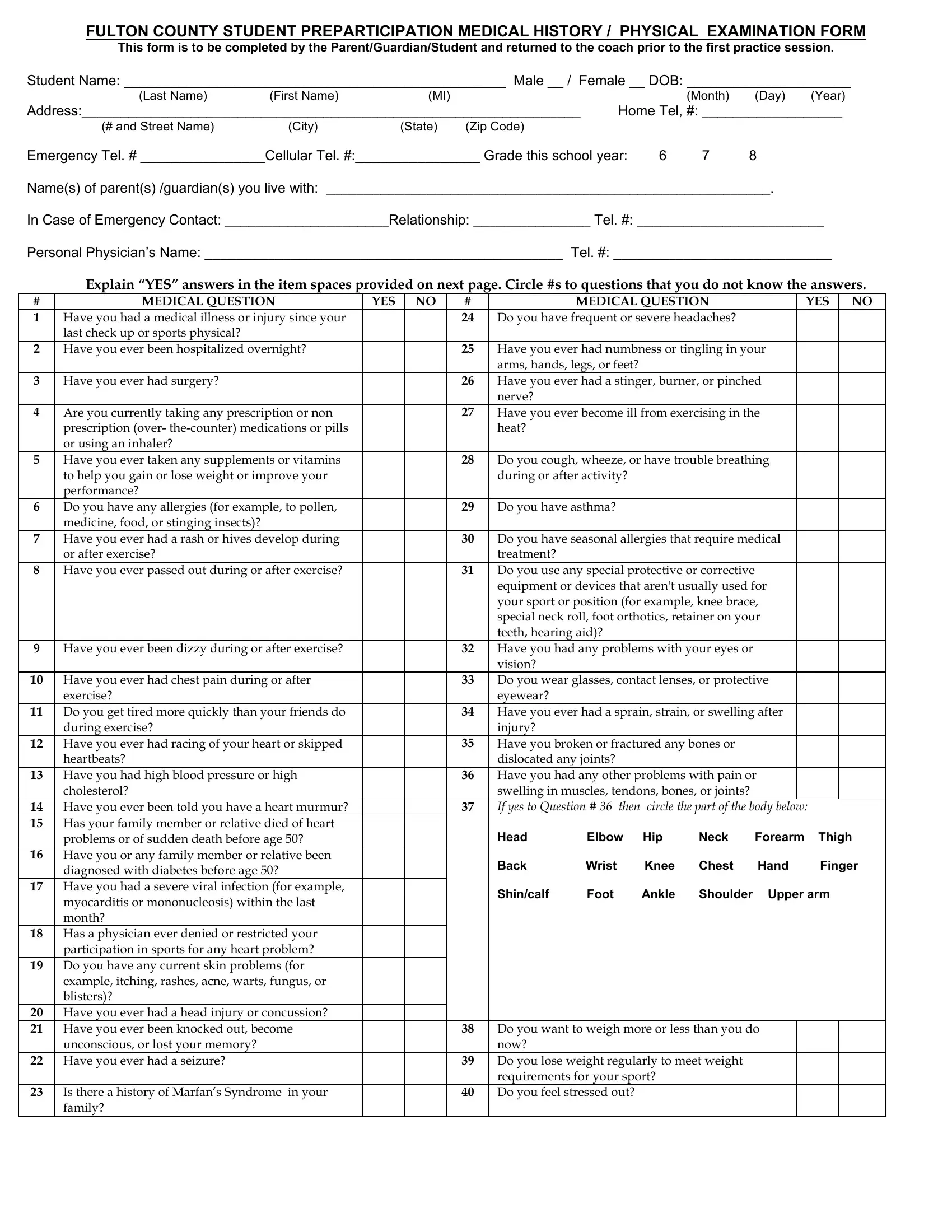 Fulton County School Physical PDF Form FormsPal