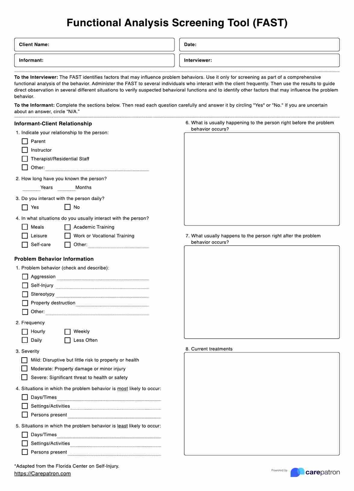 Functional Analysis Screening Tool FAST Example Free PDF Download