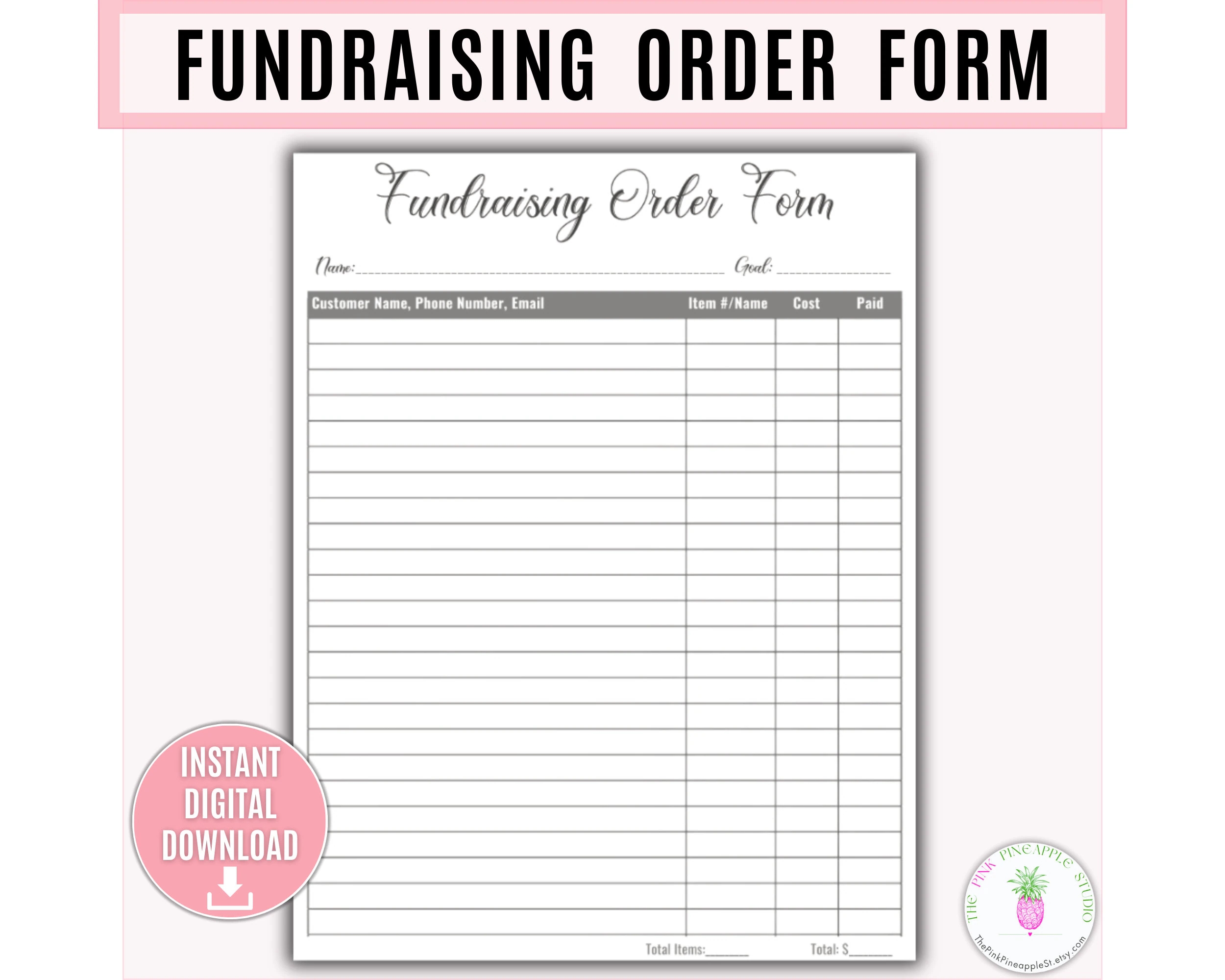 Fundraising Form Printable Template Sponsorship Form Fundraiser Form Sales Order Form Business Form Fillable Order Form Fill In Blank Etsy