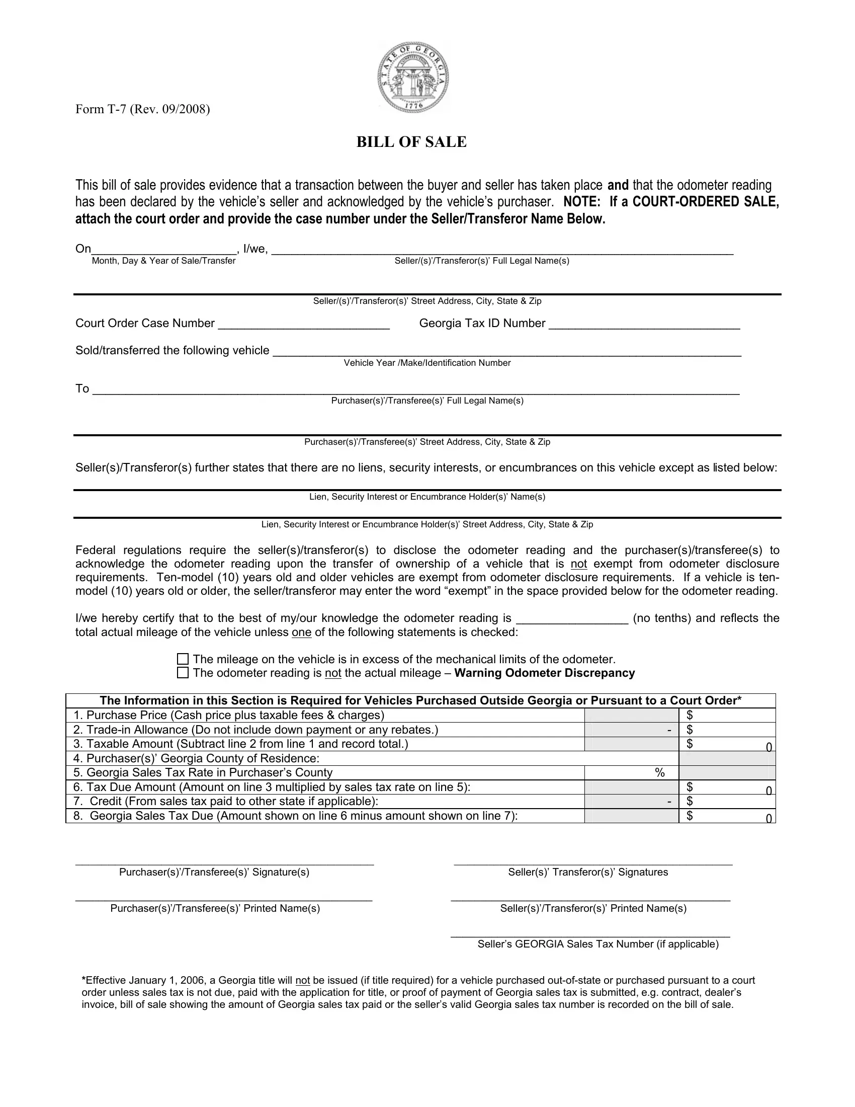 Ga Bill Sale Form Fill Out Printable PDF Forms Online