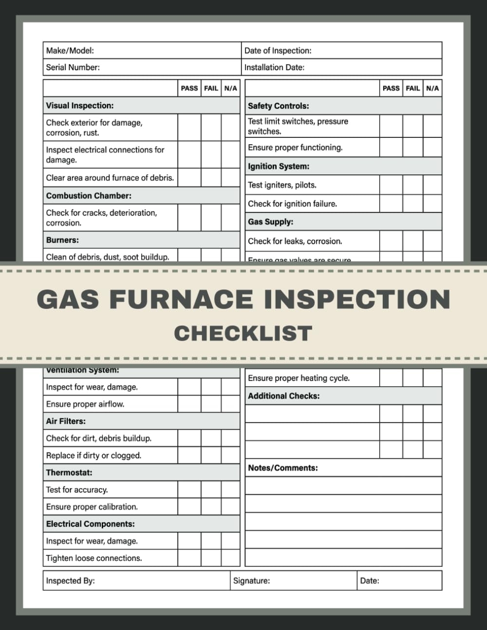 Gas Furnace Inspection Checklist Gas Furnace Maintenance Safety Inspection Report Book Streamline Your Maintenance Routine Enhance Safety And Ensure Peak Performance Publishing ArtfullyGia Amazon Books