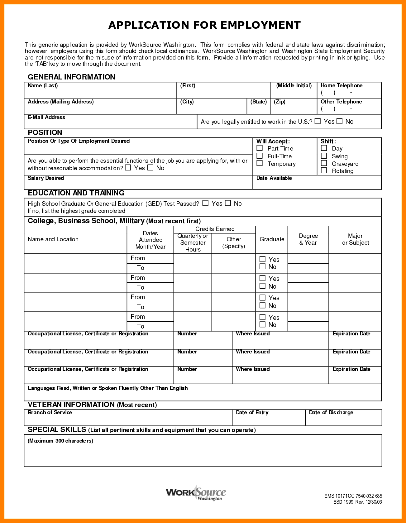 Generic Job Application Printable Free Template Business PSD Excel Word PDF