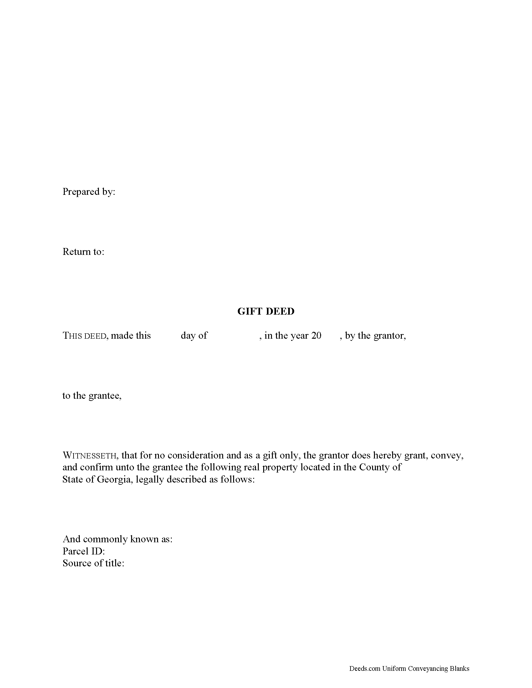 Georgia Gift Deed Forms Deeds