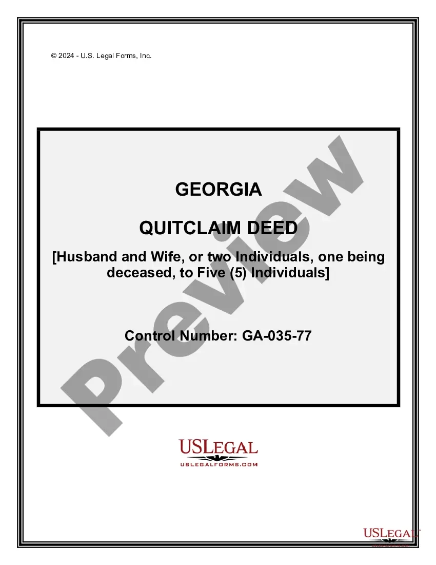 Georgia Quitclaim Deed From Two Grantors One Being Deceased To Five Individuals Quick Claim Deed Ga US Legal Forms
