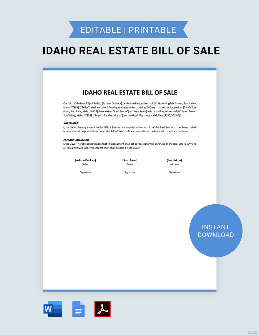 Georgia Real Estate Bill Of Sale Template In PDF Word Google Docs Download Template