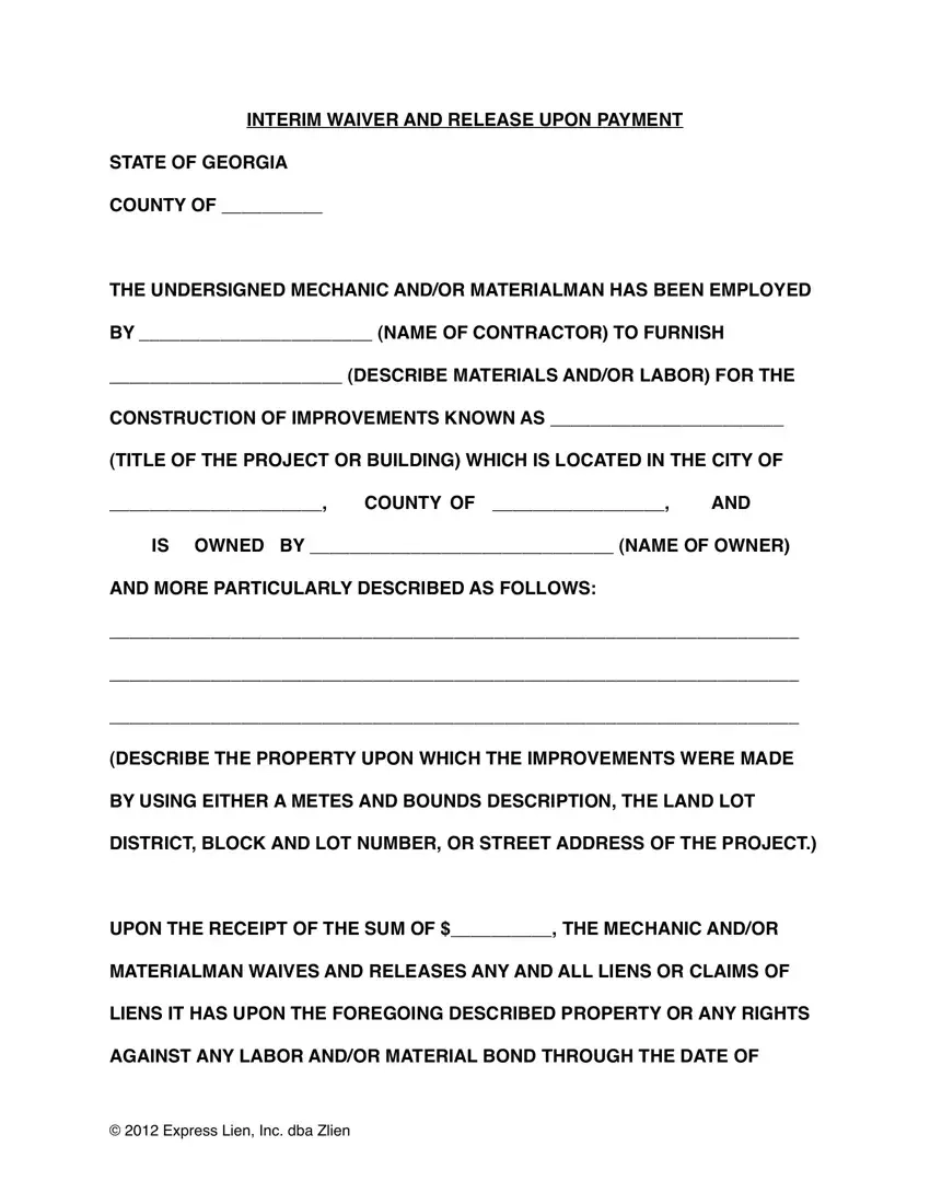 Georgia Release Of Lien Form Fill Out Printable PDF Forms Online