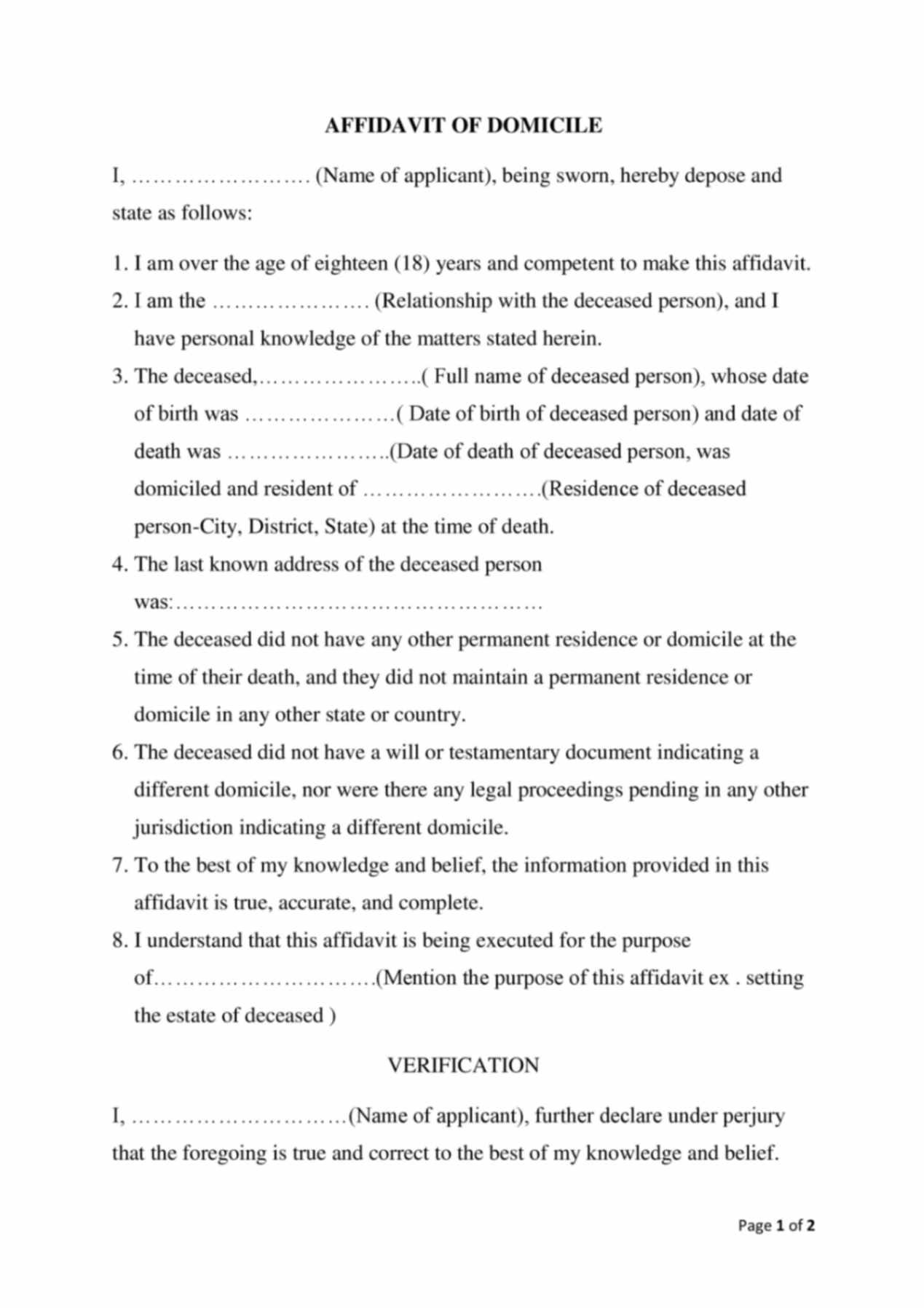 Get Affidavit Of Domicile Template PDF Word