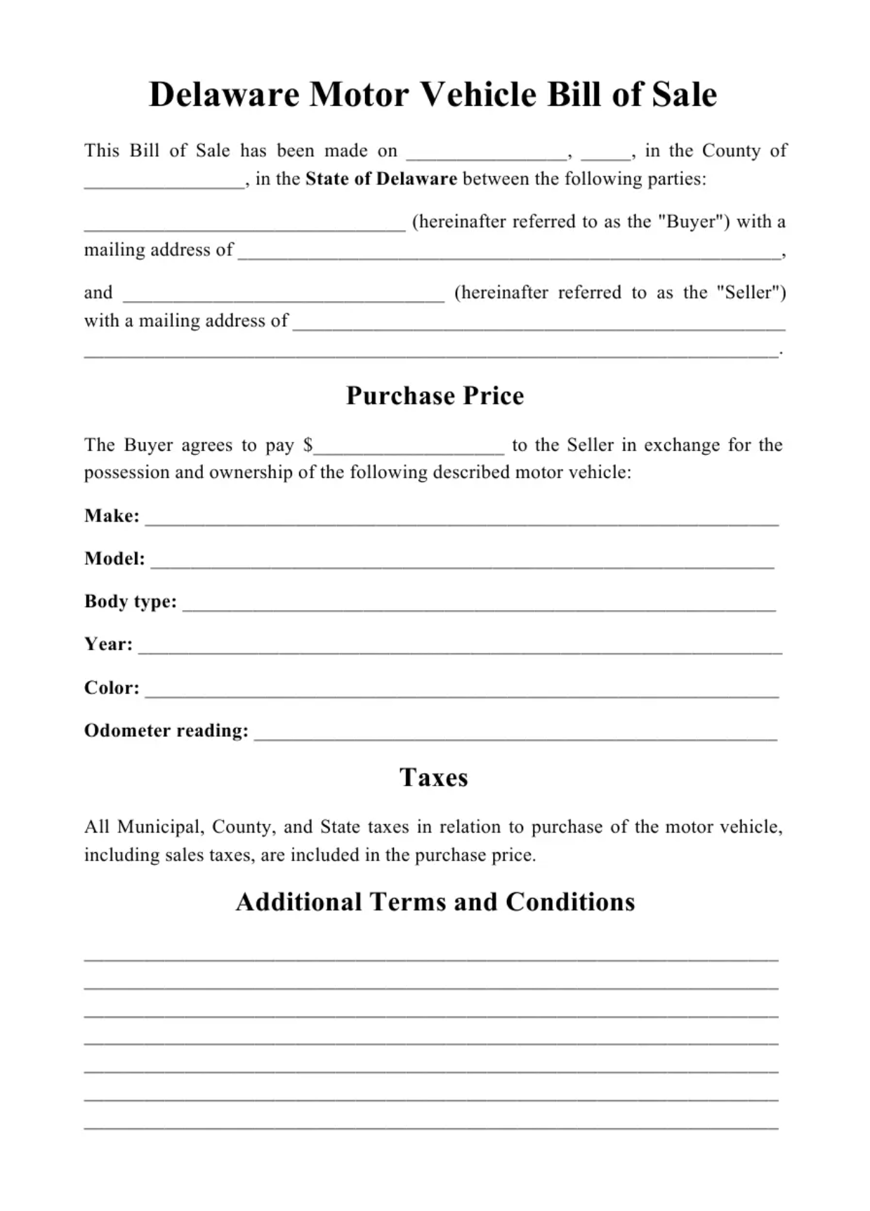 Get Delaware Auto Bill Of Sale Form UsedAutoBillofSale