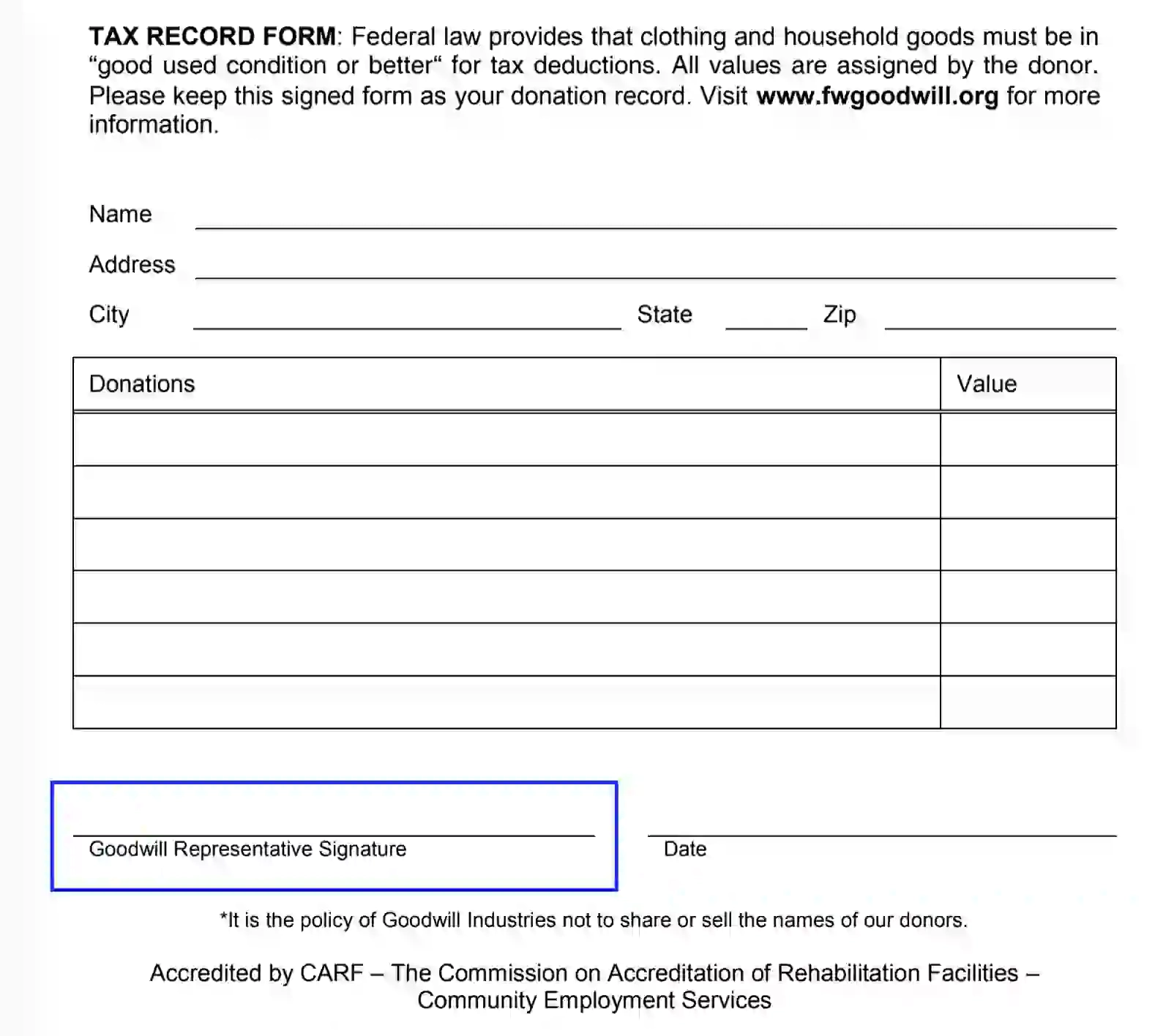 Goodwill Donation Receipt Fill Out Printable PDF Forms Online Worksheets Library
