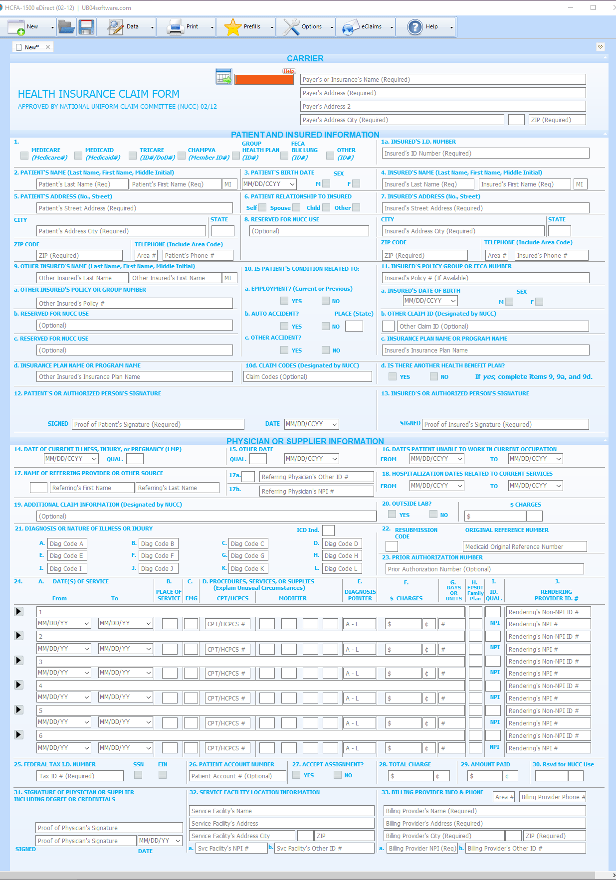 HCFA 1500 Fill Print Medical Billing Form Software
