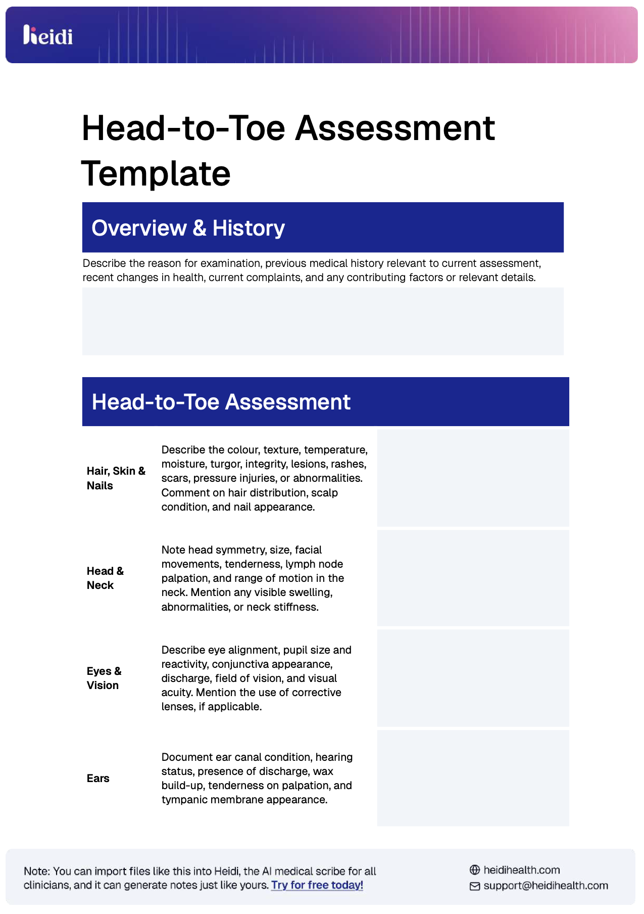 Head To Toe Assessment Template With Examples Heidi Health