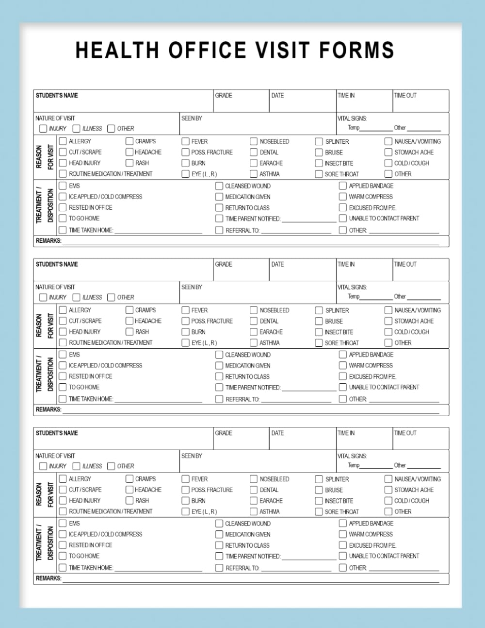 Health Office Visit Forms Enhancing Nursing Efficiency With A Reference And Assessment Notebook Specializing In Hospice And Palliative Medicine Report For School Health Office Sign ins Medicine Health Science Books 