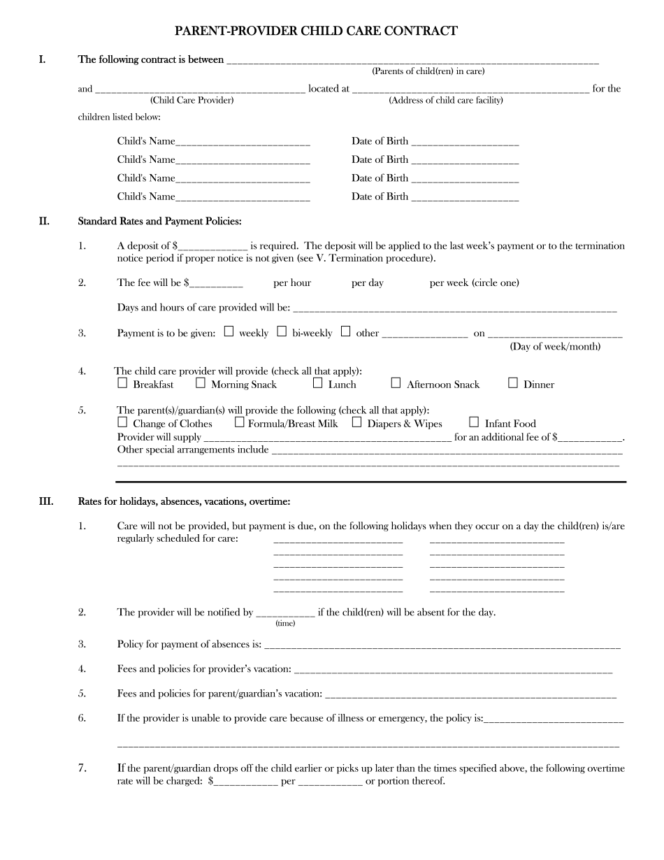 Home Daycare Forms Printable Blank PDF Online