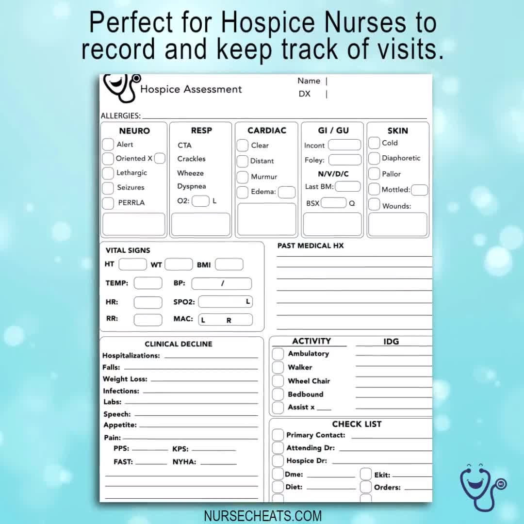 Hospice Assessment Form For Hospice Nurses Etsy