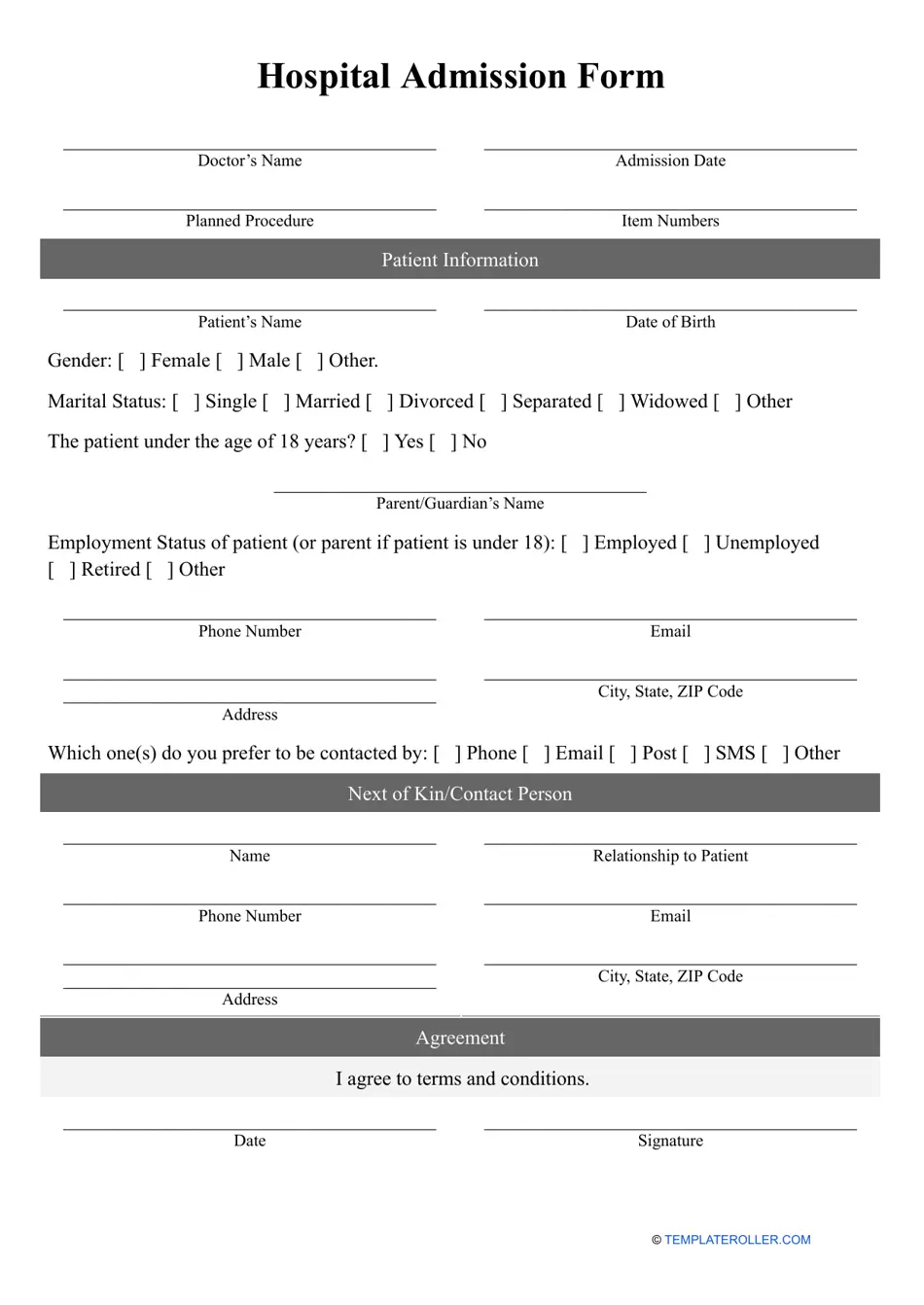 Printable Patient Registration Form