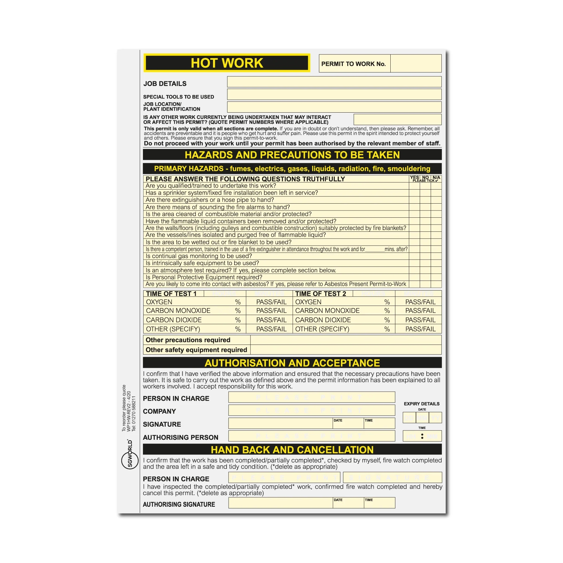 Hot Work Permit Form Online