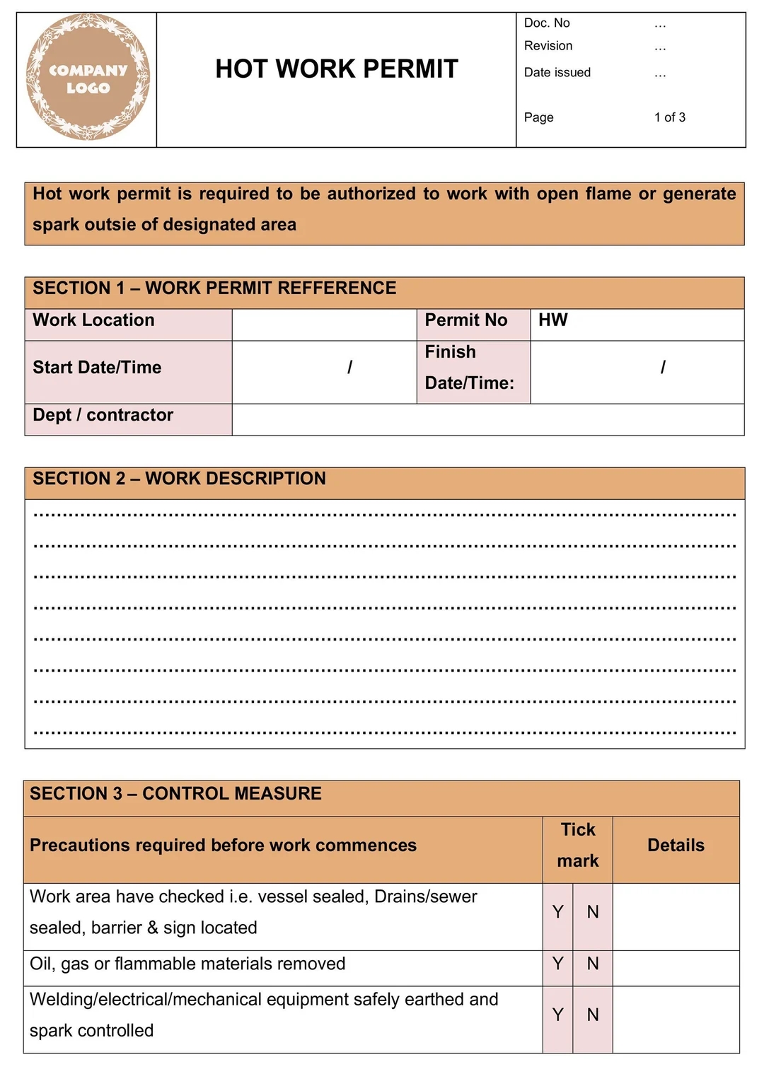 Hot Work Permit Hot Work Activities Hot Work Risks safetyreport safetychecklist safetyinduction safetyquestionnaire hotworkpermit Etsy