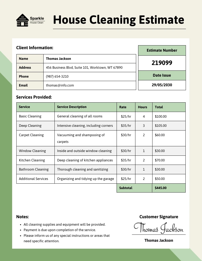 House Cleaning Estimate Template Venngage