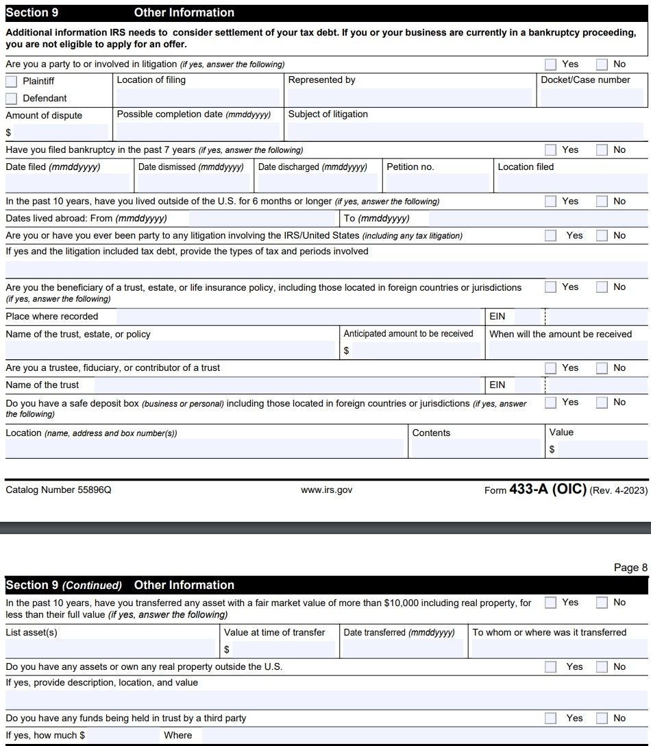 How To Fill Out Form 433 A OIC 2023 Version Detailed Instructions From IRS 656 Booklet Tax Resolution Professionals A Nationwide Tax Law Firm 888 515 4829