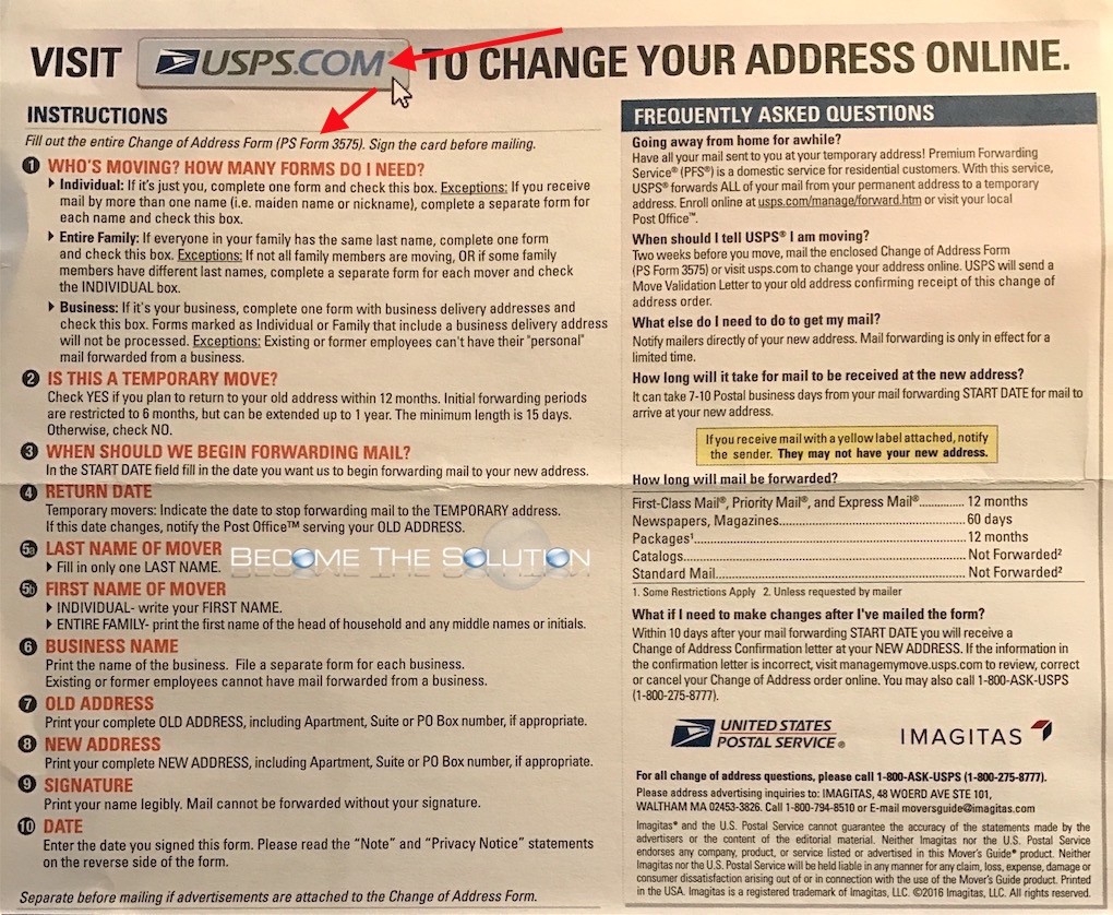 Usps Change Of Address Forms Printable
