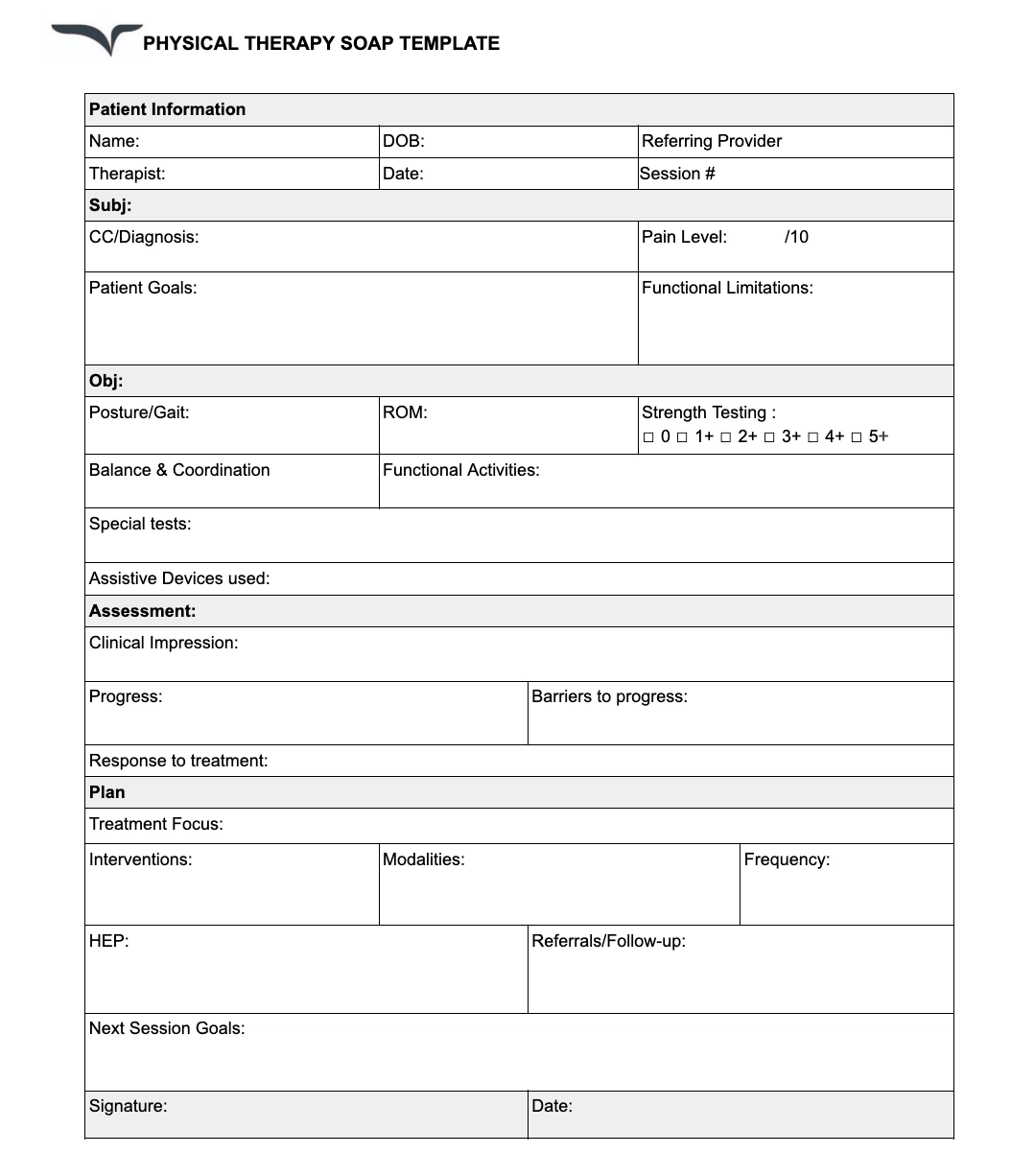 Printable Physical Therapy Evaluation Form Pdf
