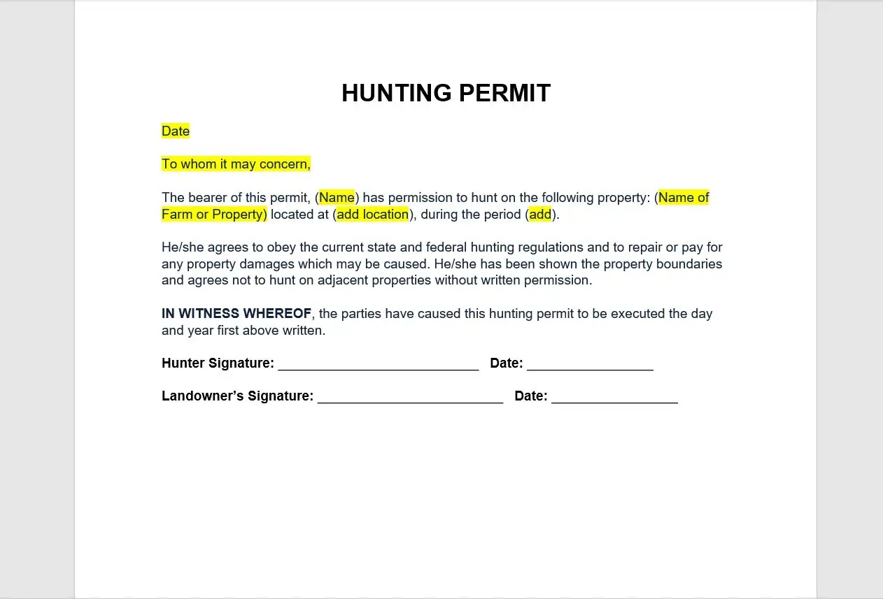 Hunting Permit Agreement Hunting Permit Agreement Template Hunting Permit Permit Template Word Template Simple Template Etsy Hunting Permit Agreement Hunting Permit Agreement Template Hunting Permit Permit Template Word Template Simple Template Etsy