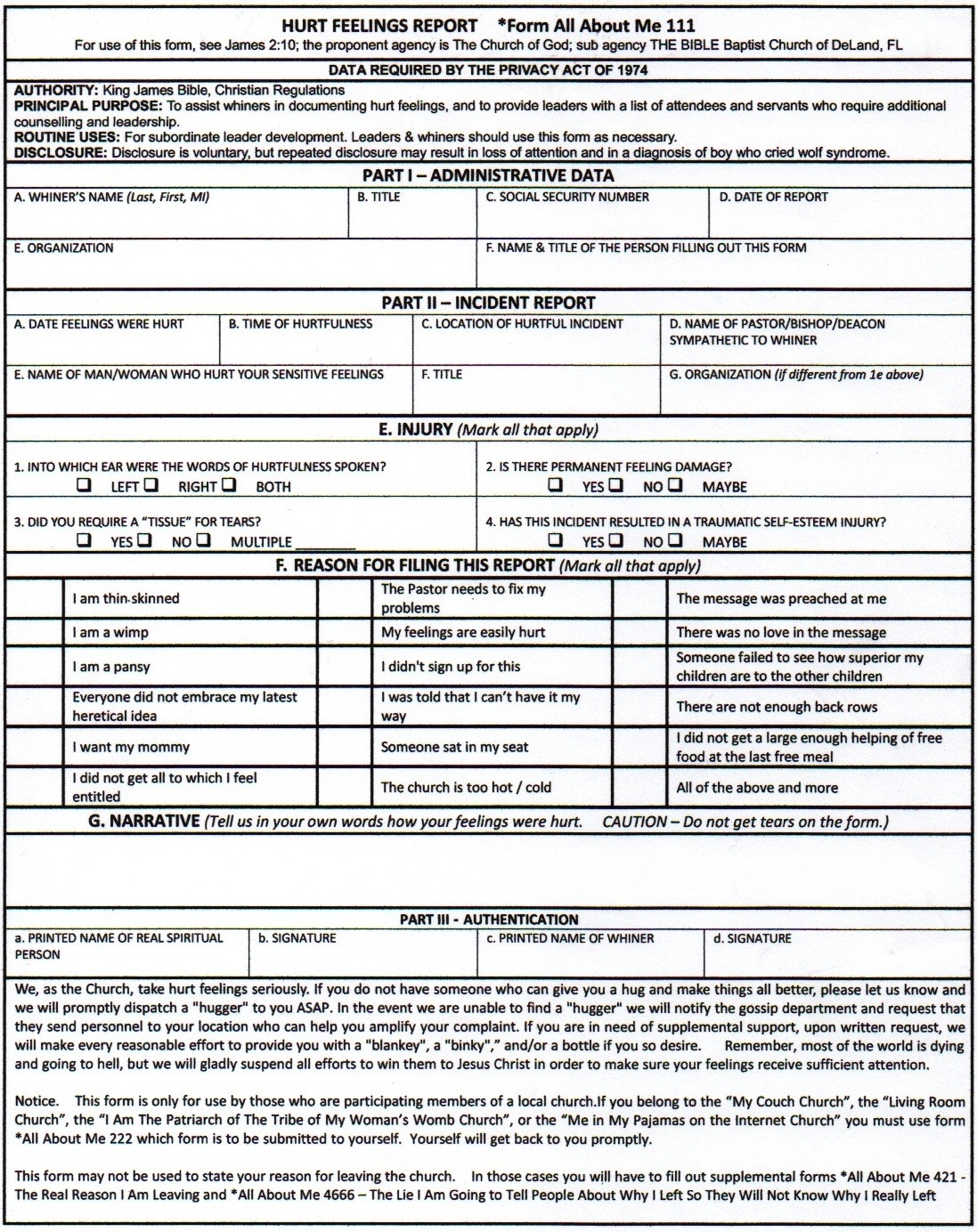 Printable Butthurt Report Form