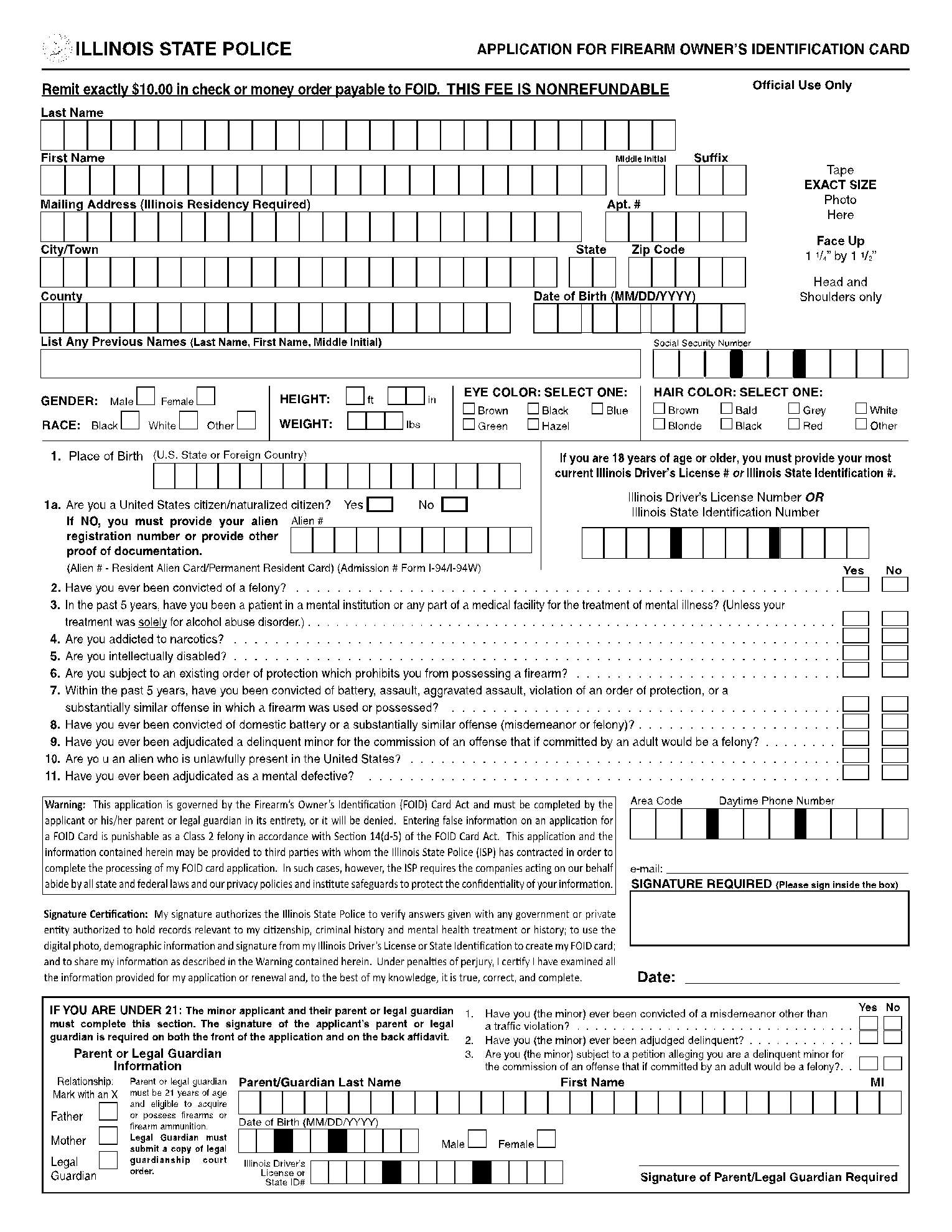 Illinois Foid Card Application PDF Form Printable Fillable PDF Form 2022