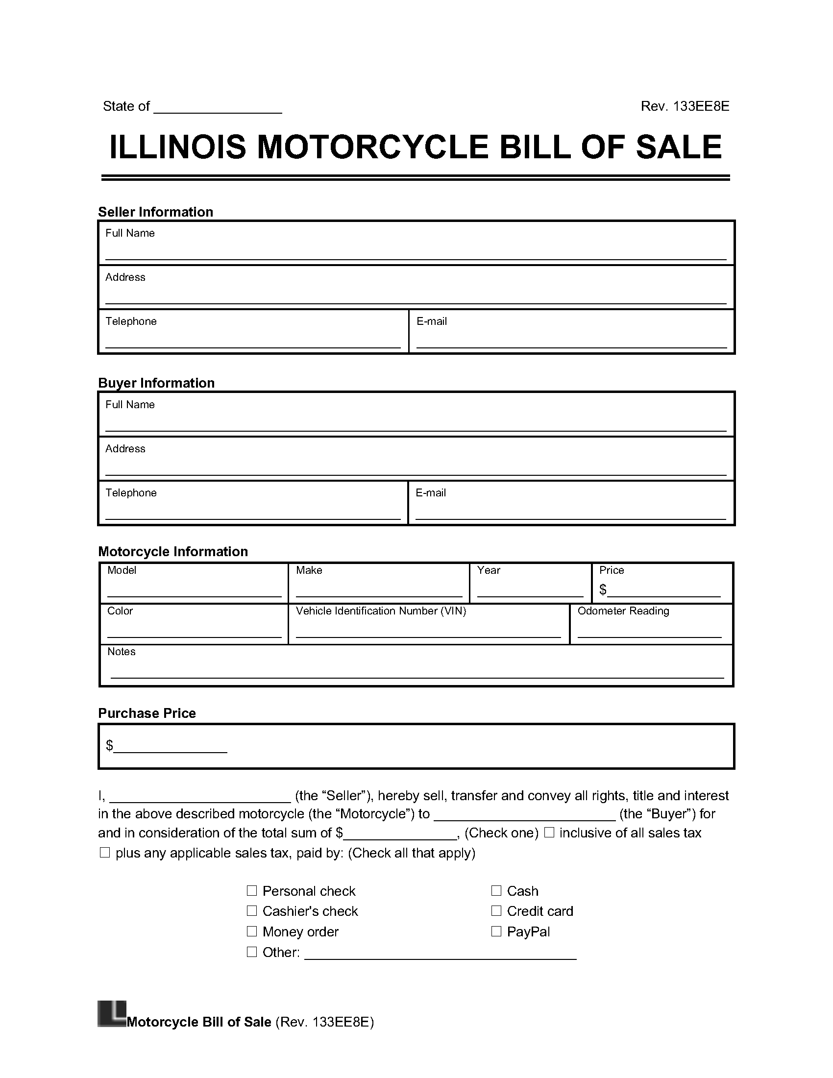 Illinois Motorcycle Bill Of Sale Legal Templates