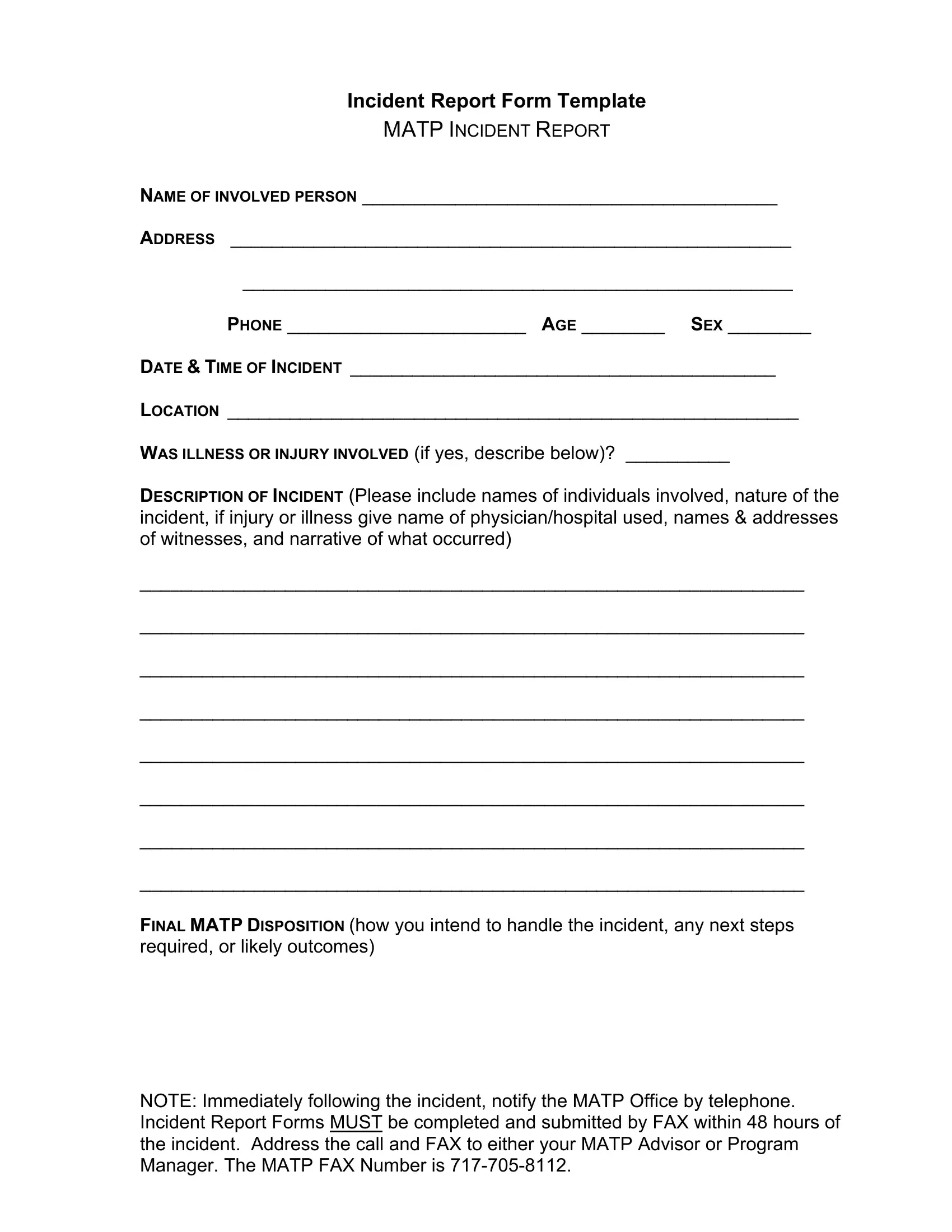 Incidence Report Form Fill Out Printable PDF Forms Online