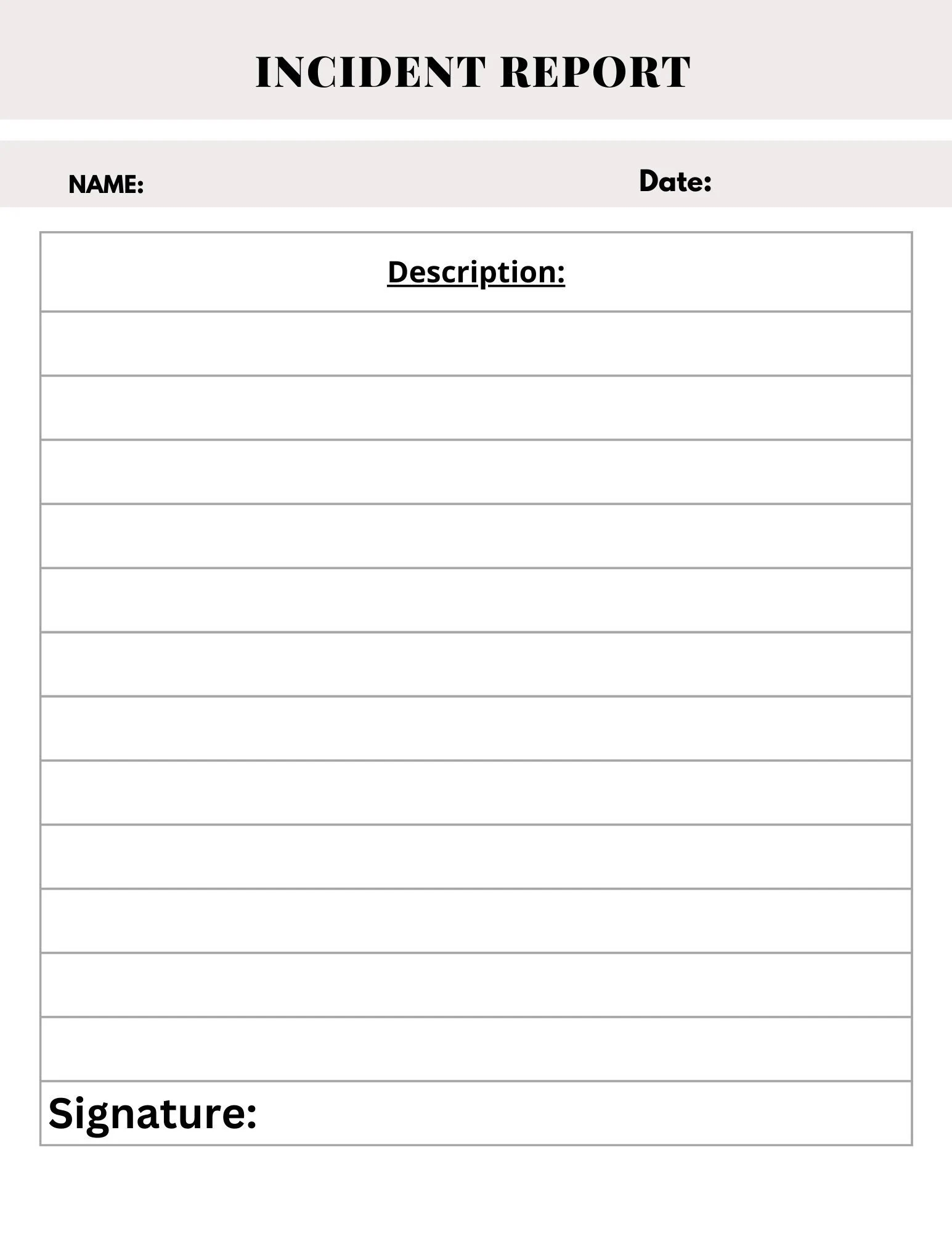 Printable Incident Report Forms