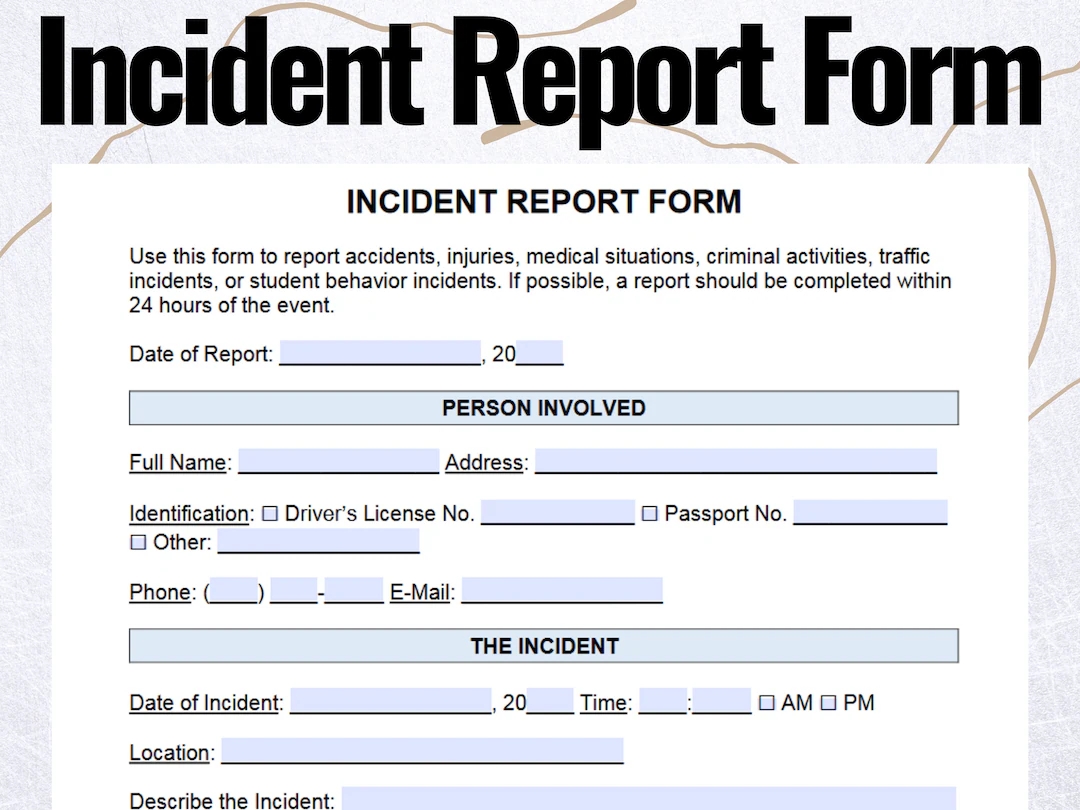 Incident Report Form Medical Printable